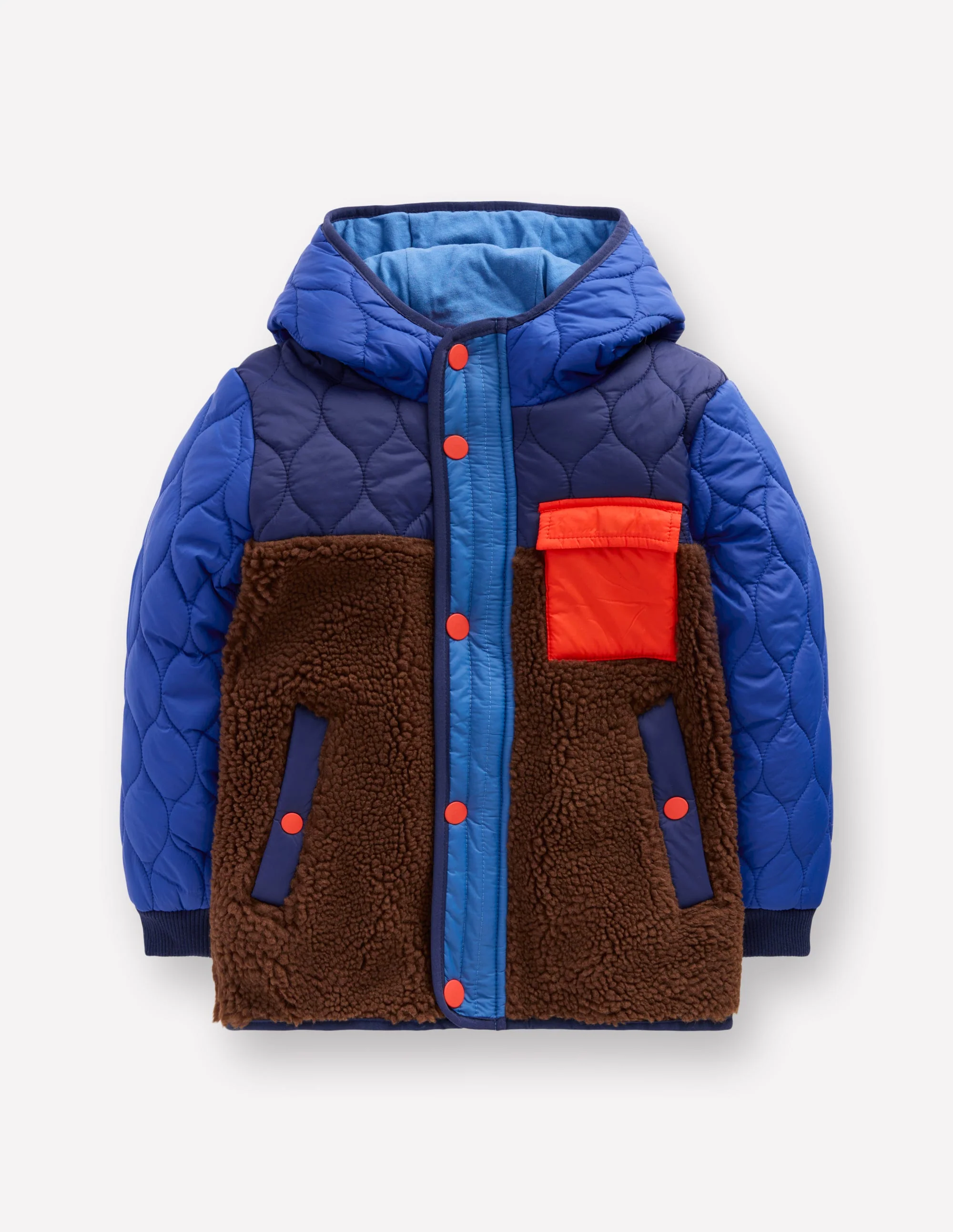 Quilted Borg Jacket-Dark Colourblock