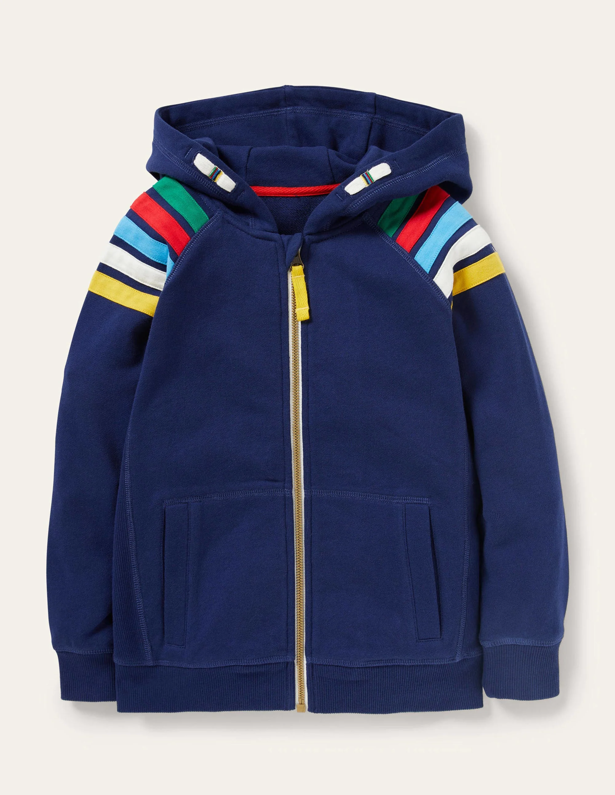 Rainbow Sleeve Zip-Up Hoodie-College Navy