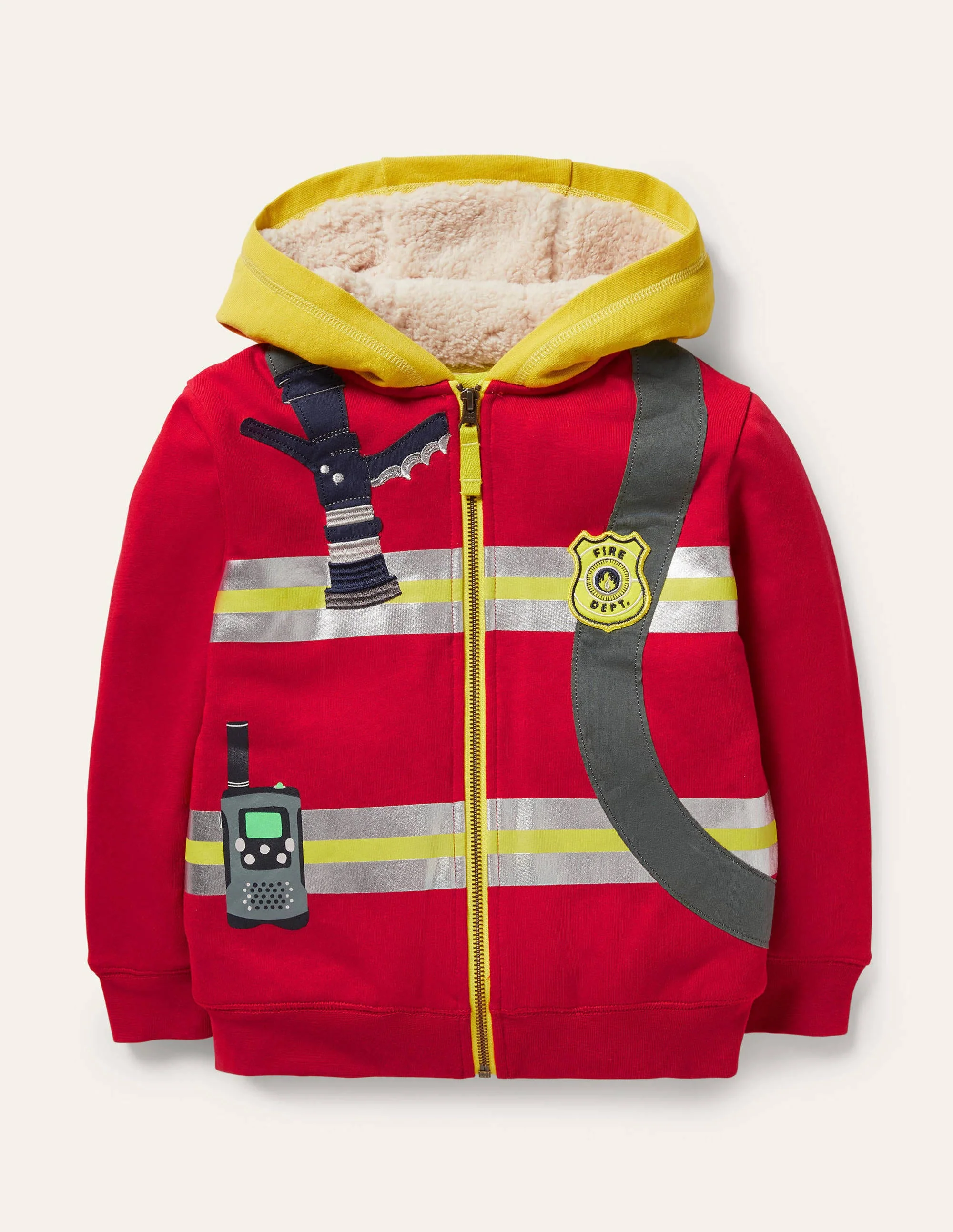 Shaggy-lined Appliqué Hoodie-Rockabilly Red Fireman