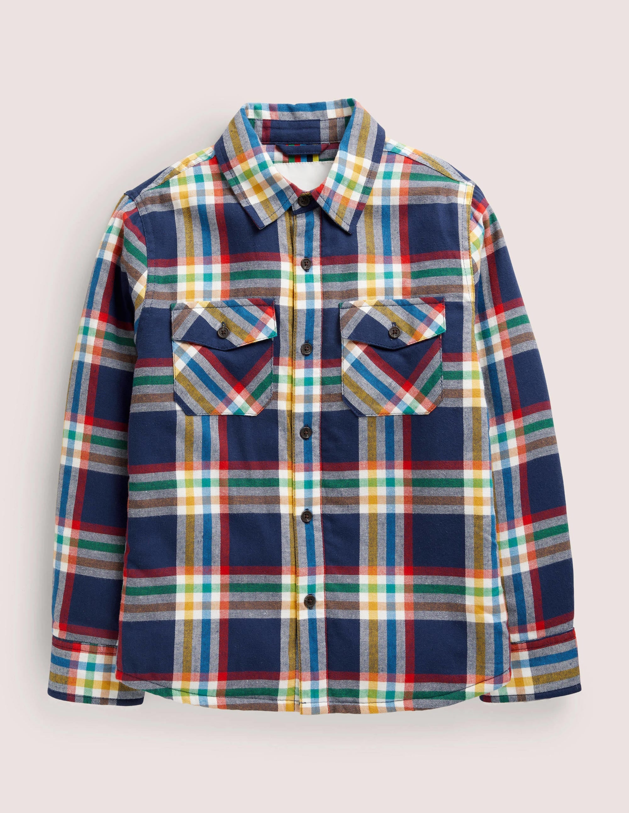 Sherpa-Lined Shacket-Starboard Blue Rainbow Check