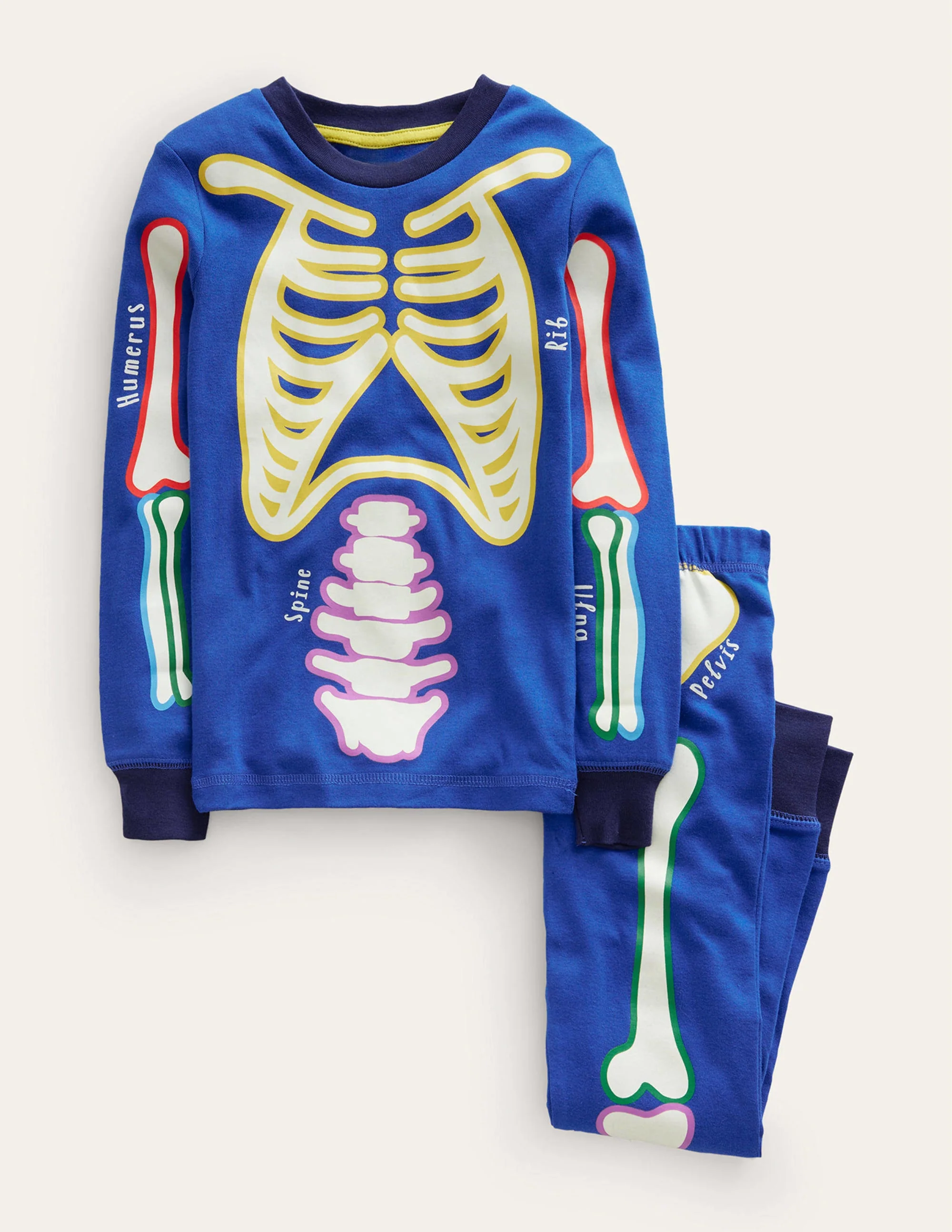 Single Glow-in-the-dark Pajama-Brilliant Blue Skeleton