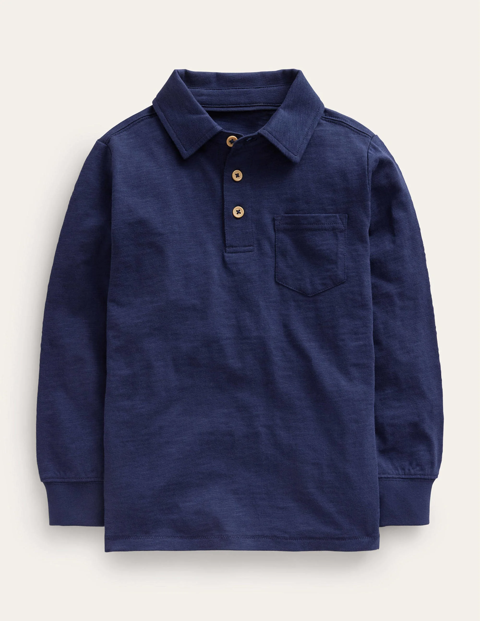 Slubbed Long-Sleeve Polo Shirt-College Navy