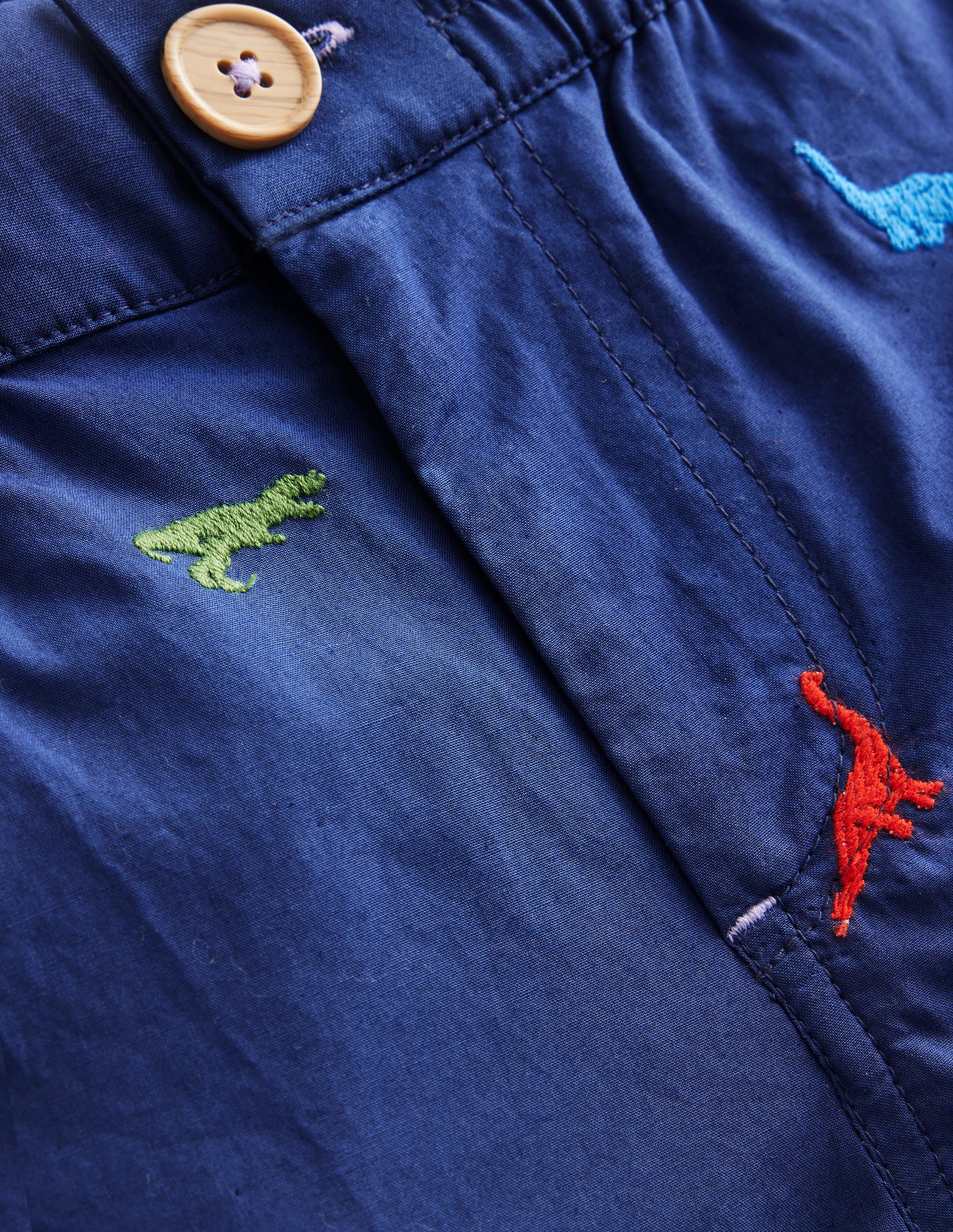 Smart Roll-Up Shorts-Dinosaur Embroidery Navy - Image 3