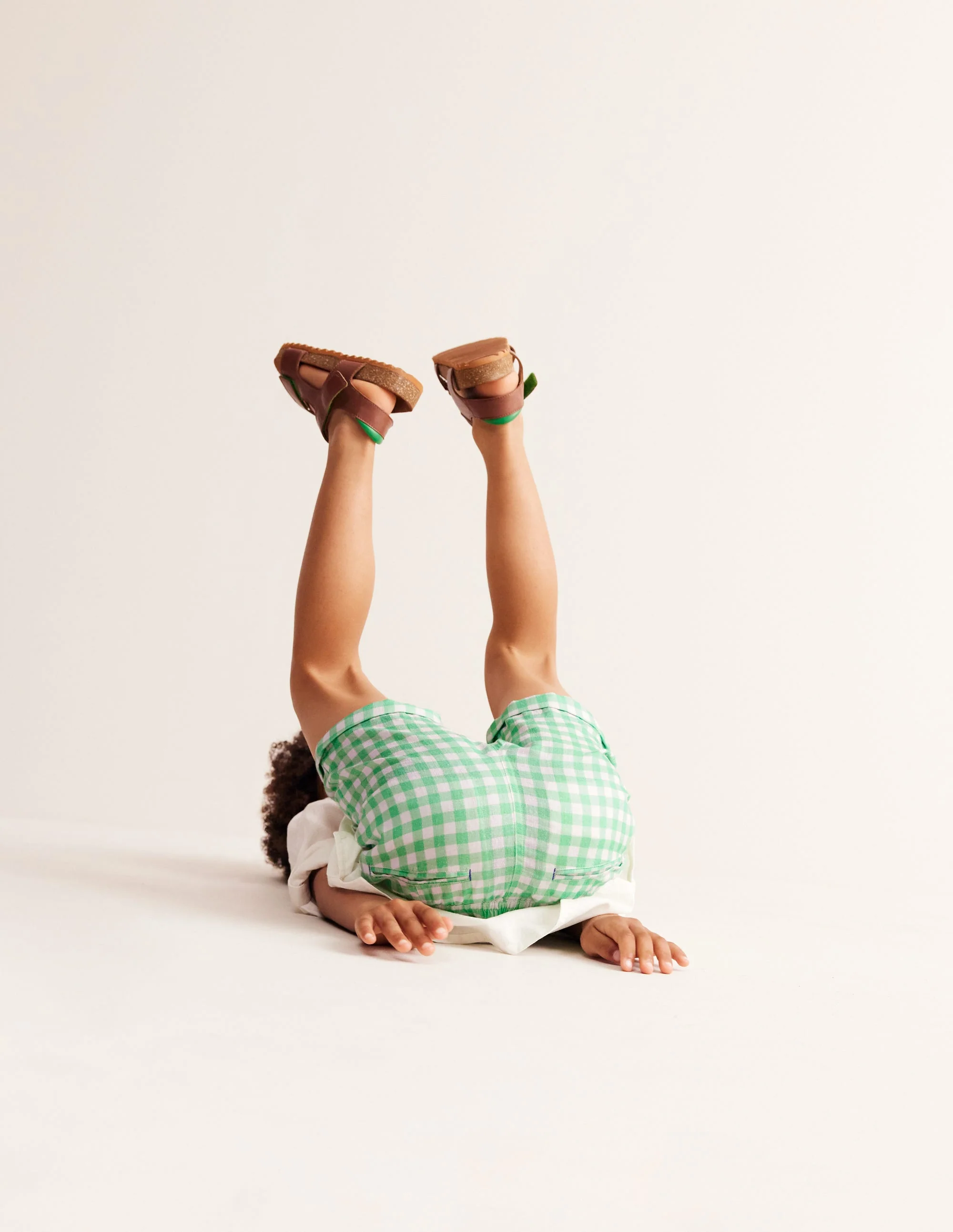 Smart Roll Up Shorts-Pea Green Gingham - Image 2