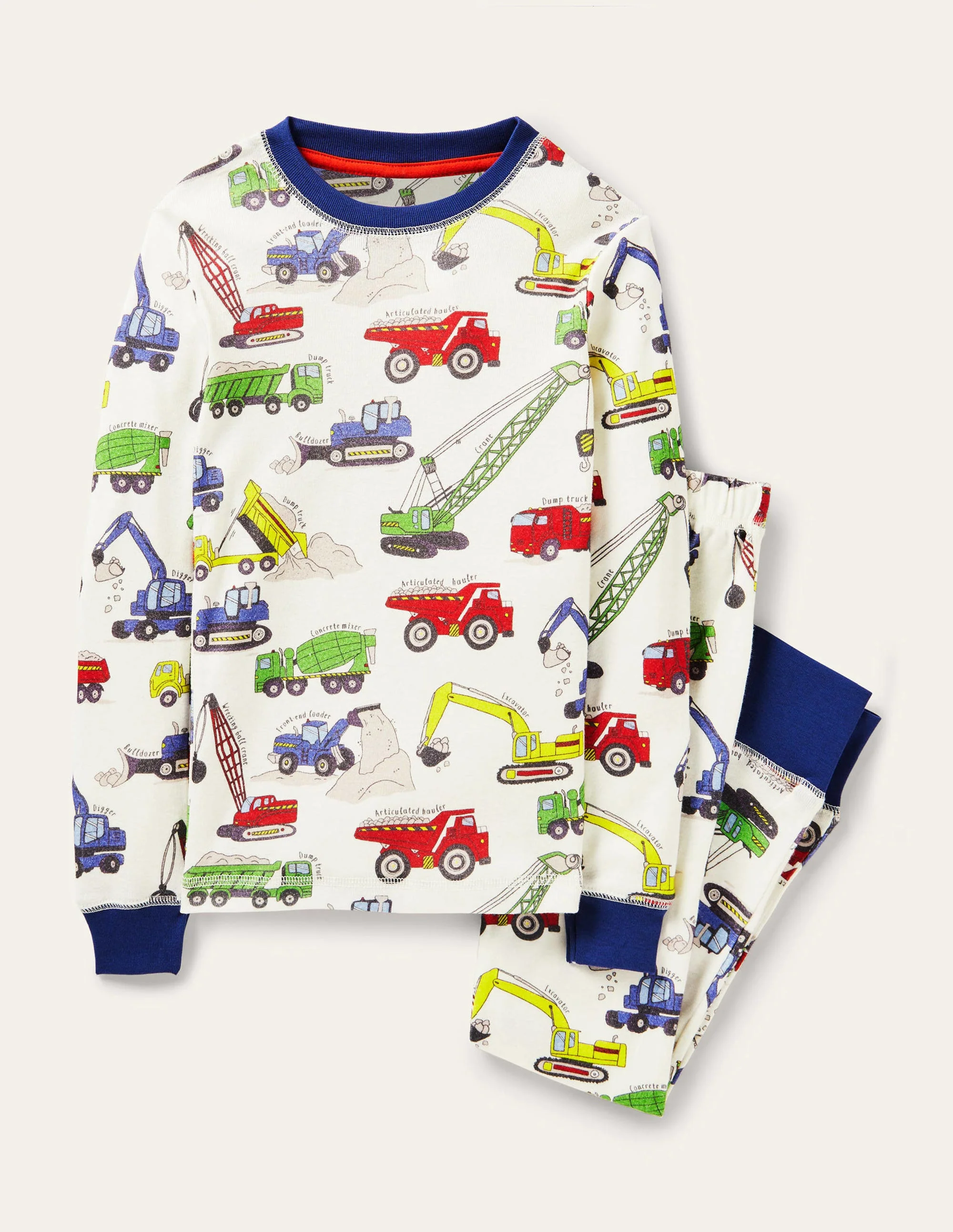 Snug Long John Pajamas-Ivory Dig It Construction
