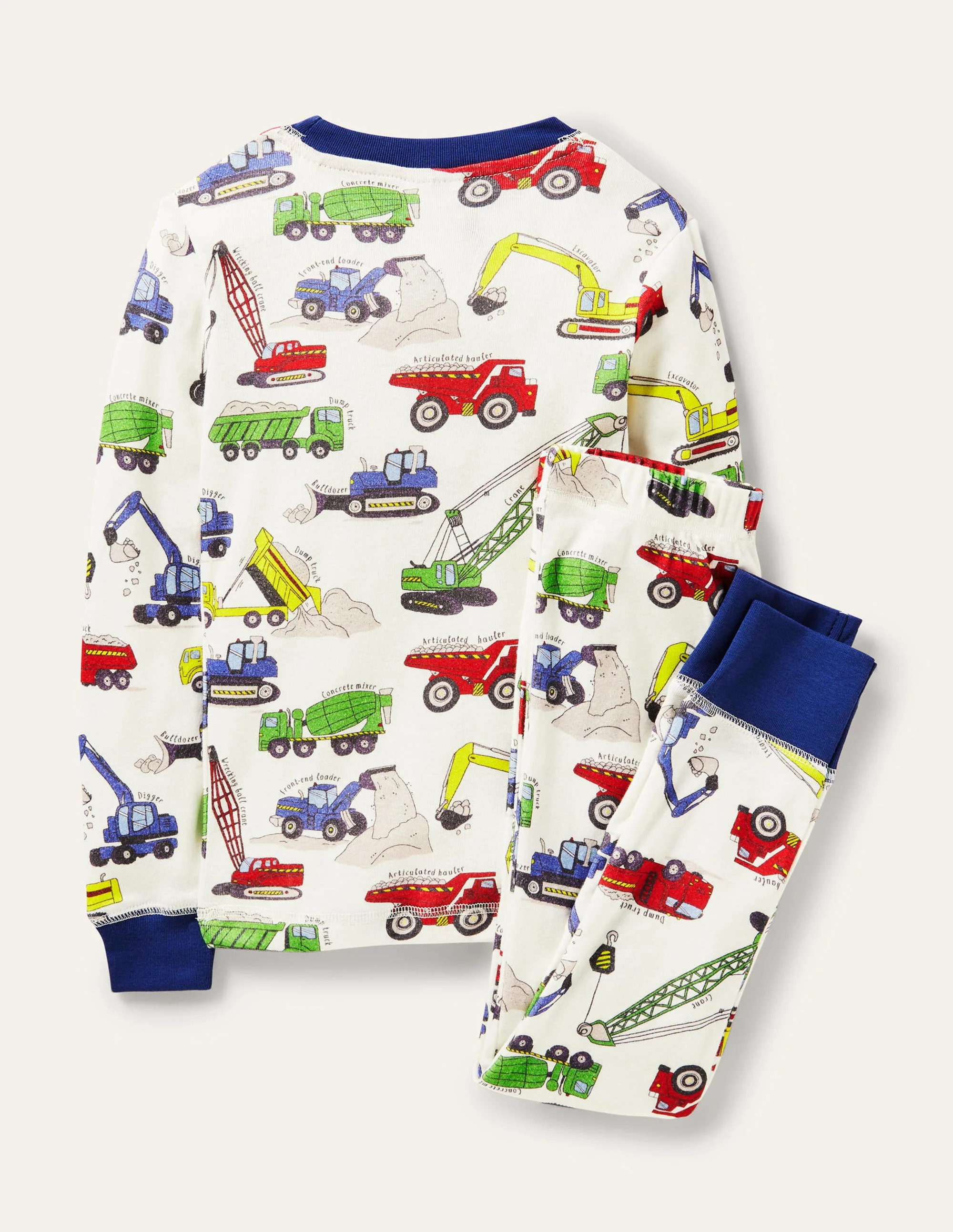 Snug Long John Pajamas-Ivory Dig It Construction - Image 2