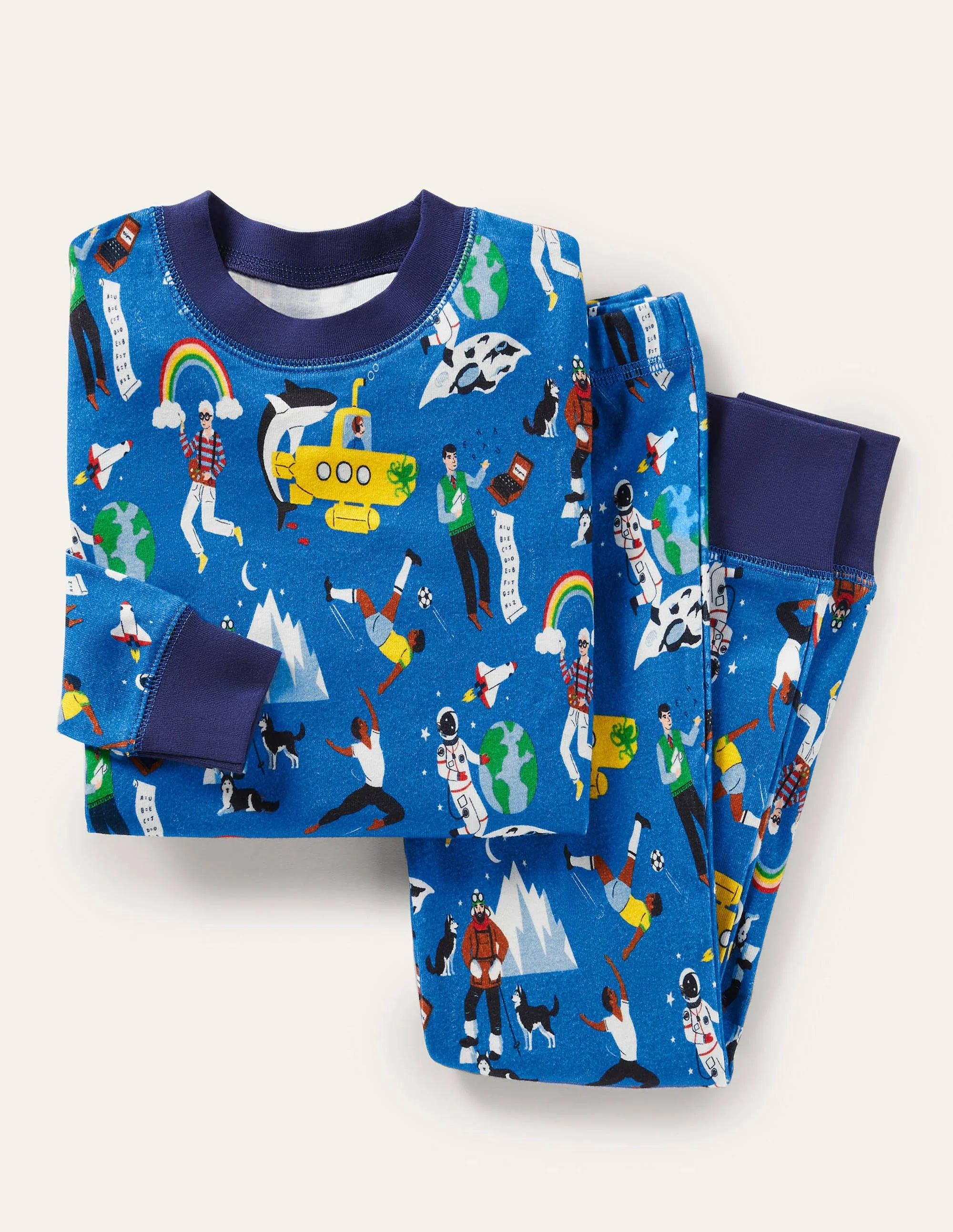 Snug Long John Pajamas-Moroccan Blue Leaders