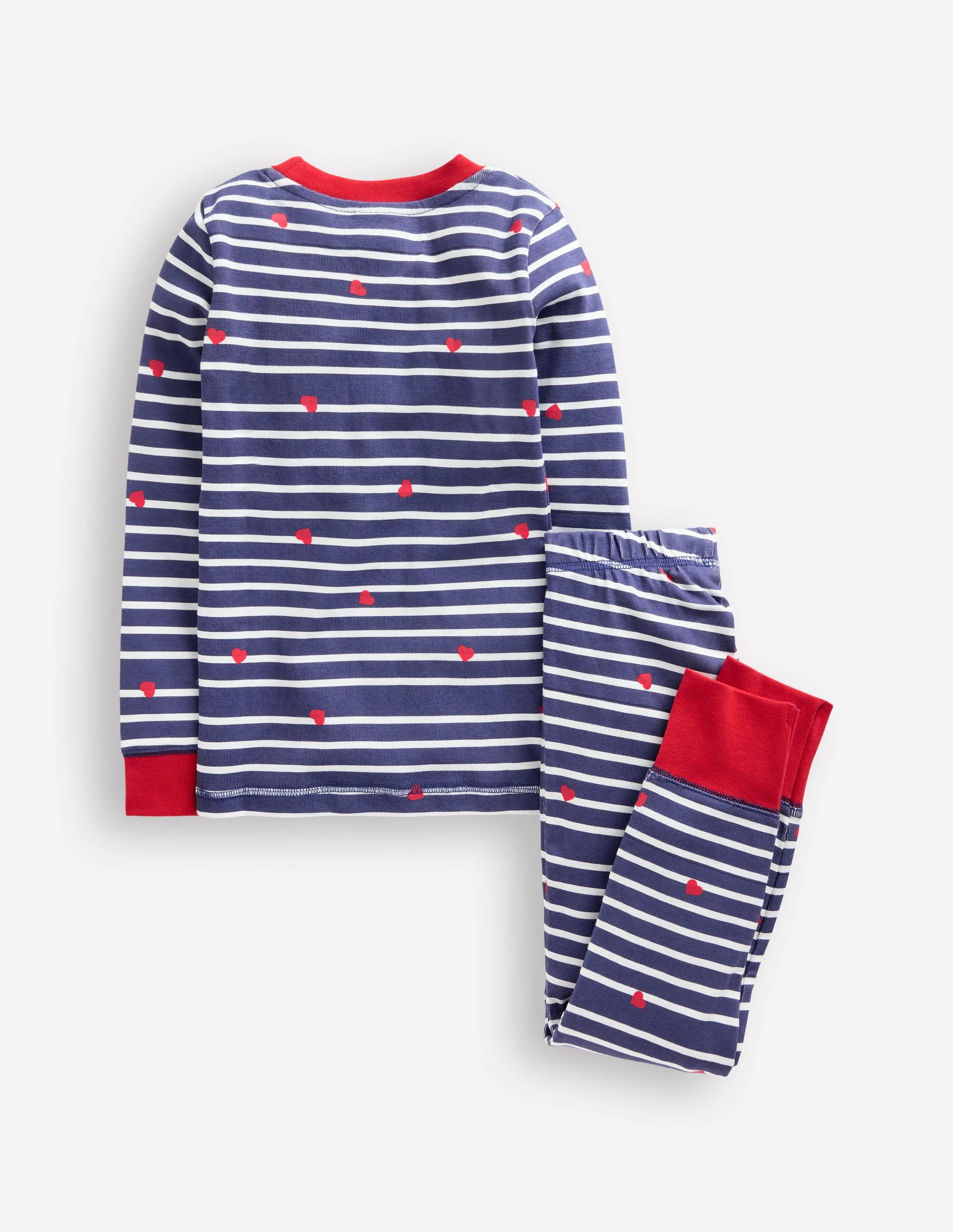 Snug Long John Pajamas-Navy Breton with Tiny Hearts - Image 2
