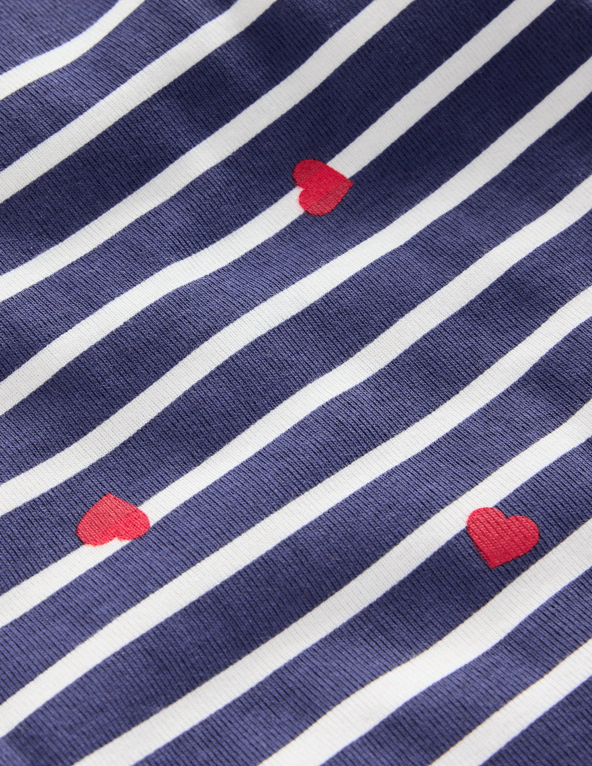 Snug Long John Pajamas-Navy Breton with Tiny Hearts - Image 3