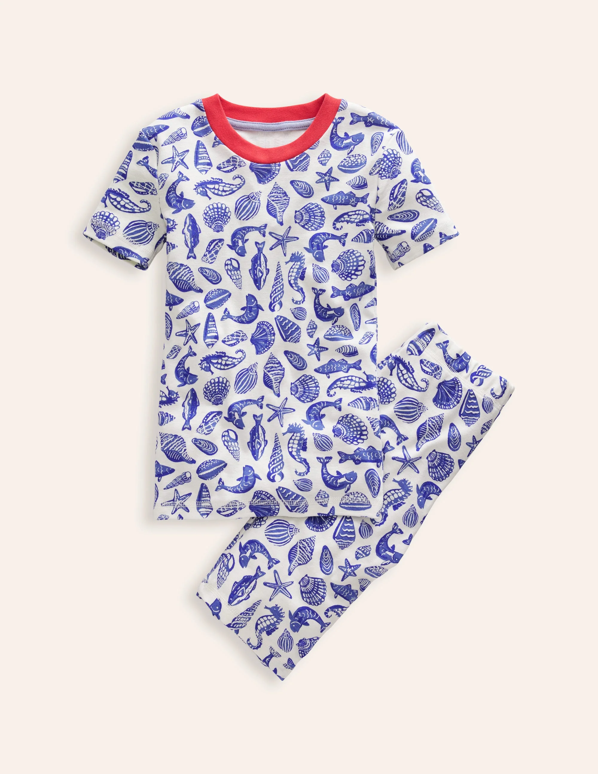 Snug Short John Pajamas-Sapphire Blue Seashore