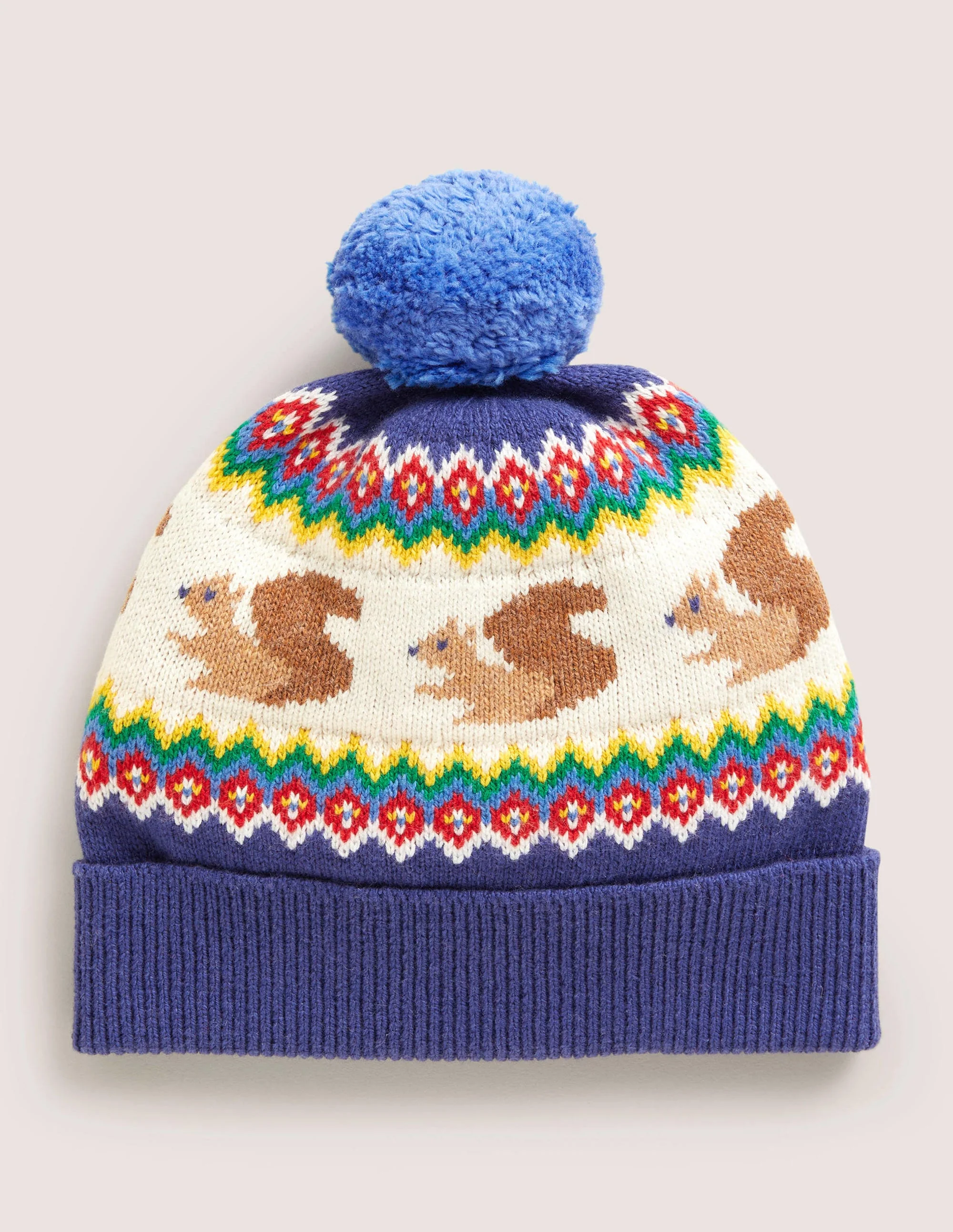 Squirrel Fair Isle Hat-Navy