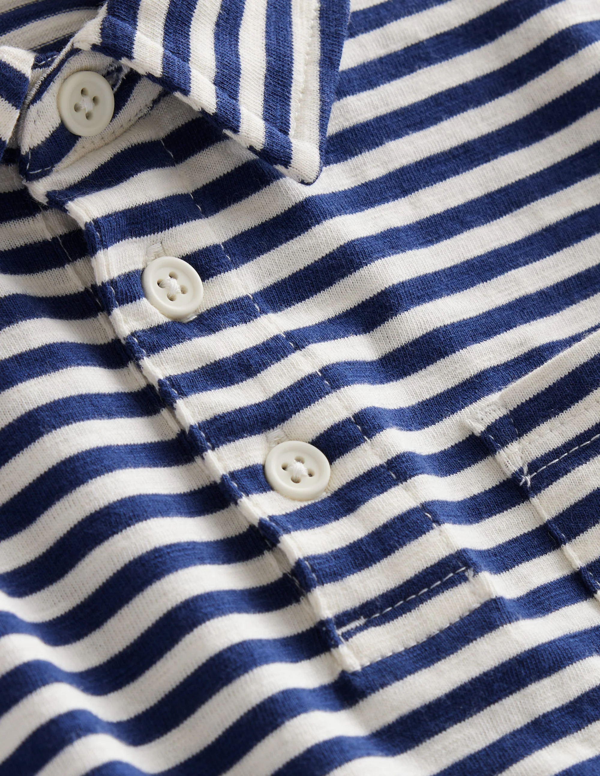 Striped Slubbed Polo Shirt-Navy/Ivory - Image 3