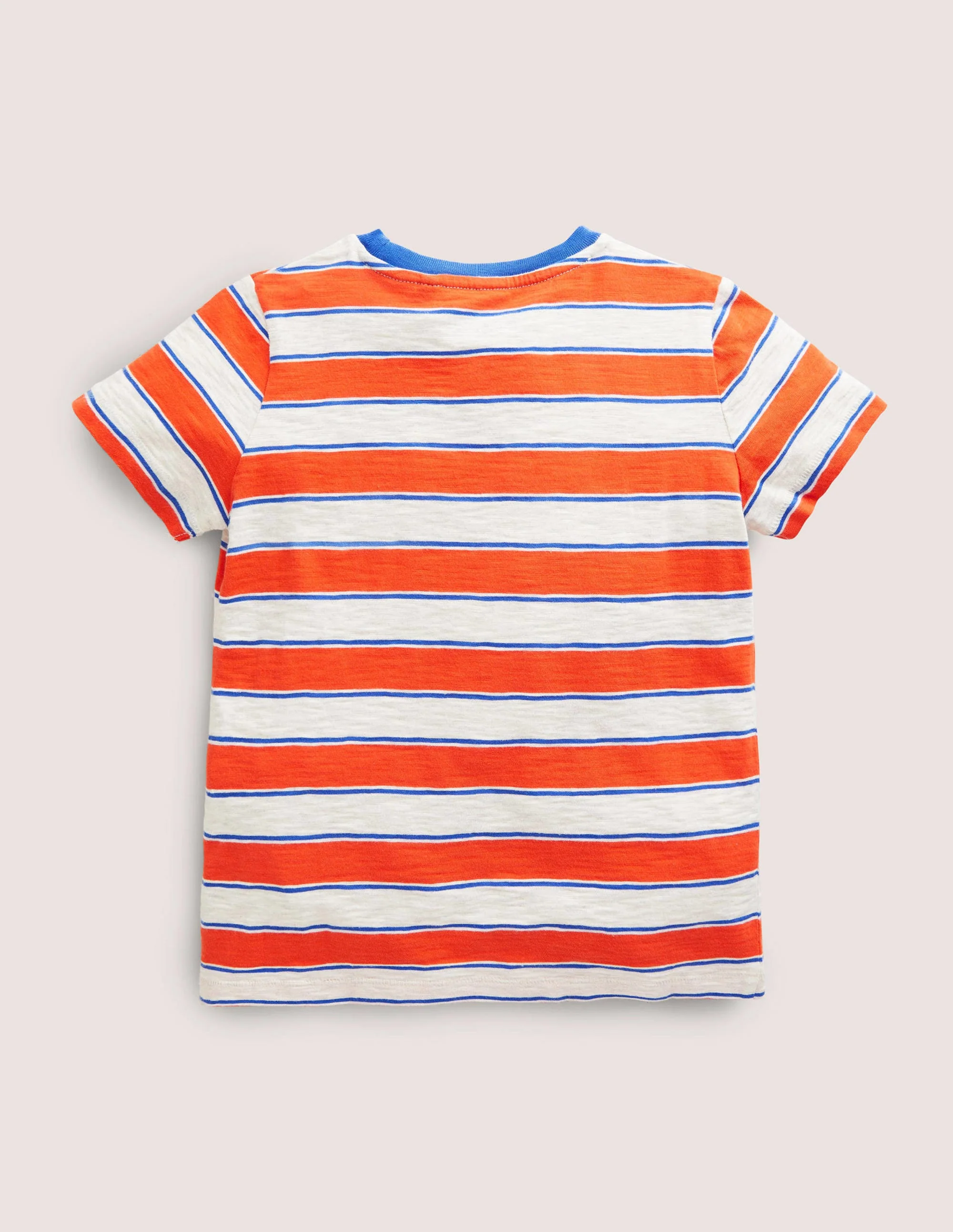 Striped Washed Slub T-shirt-Mandarin Red/ Oatmeal Marl - Image 2