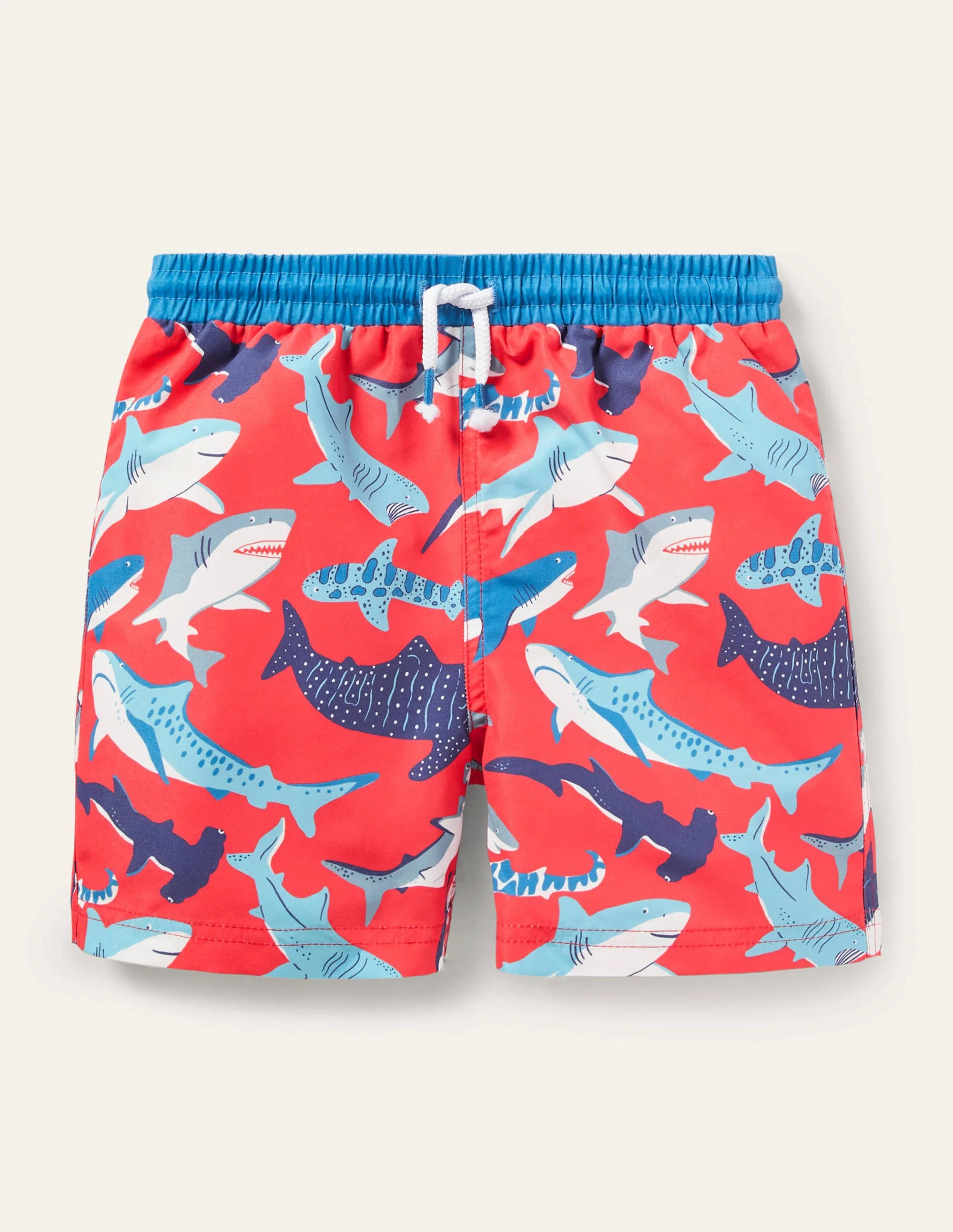 Swim Trunks-Soft Red Sharks