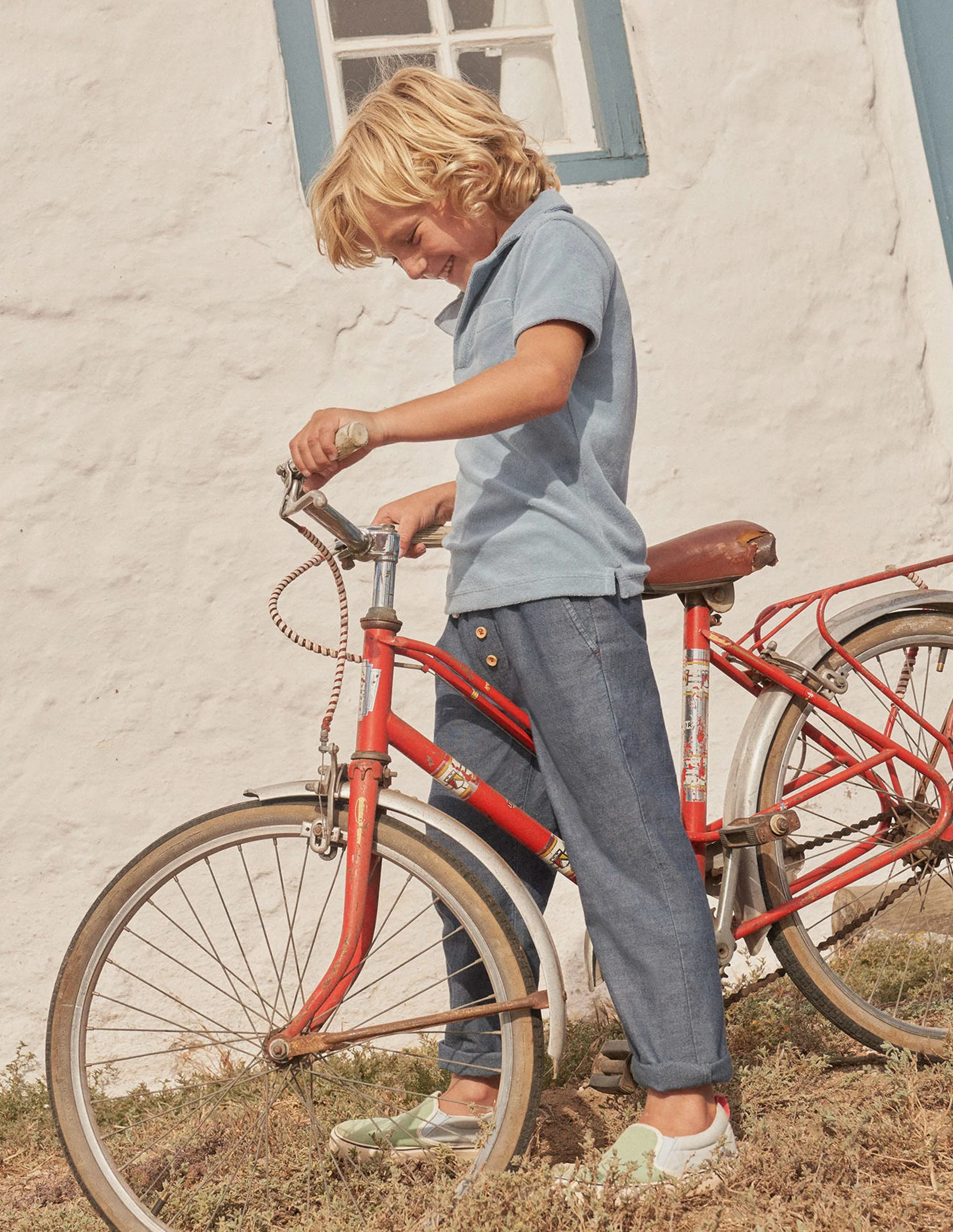 Towelling Polo-Pebble Blue - Image 4