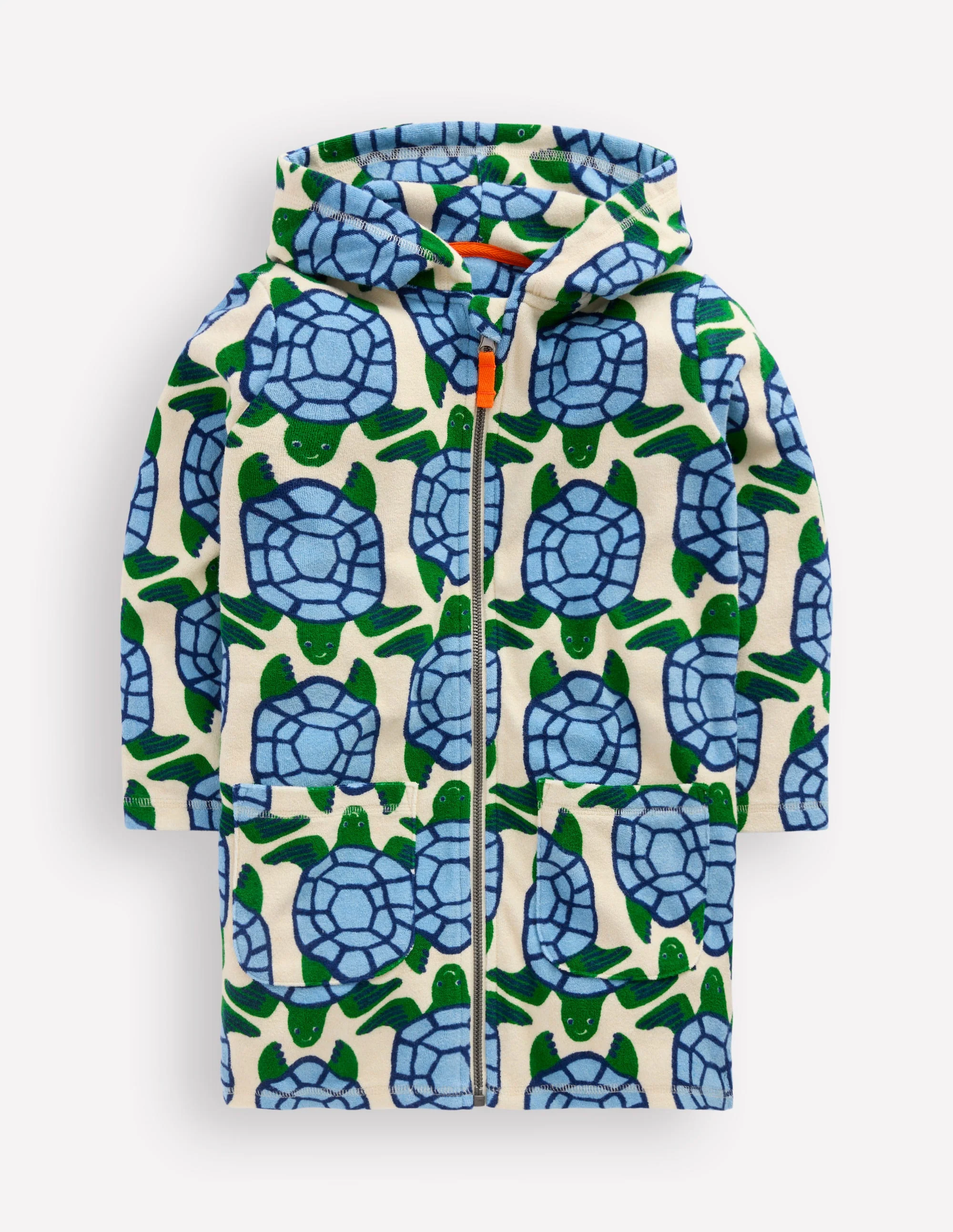 Towelling Zip-Up Throw-On-Calico White Turtles