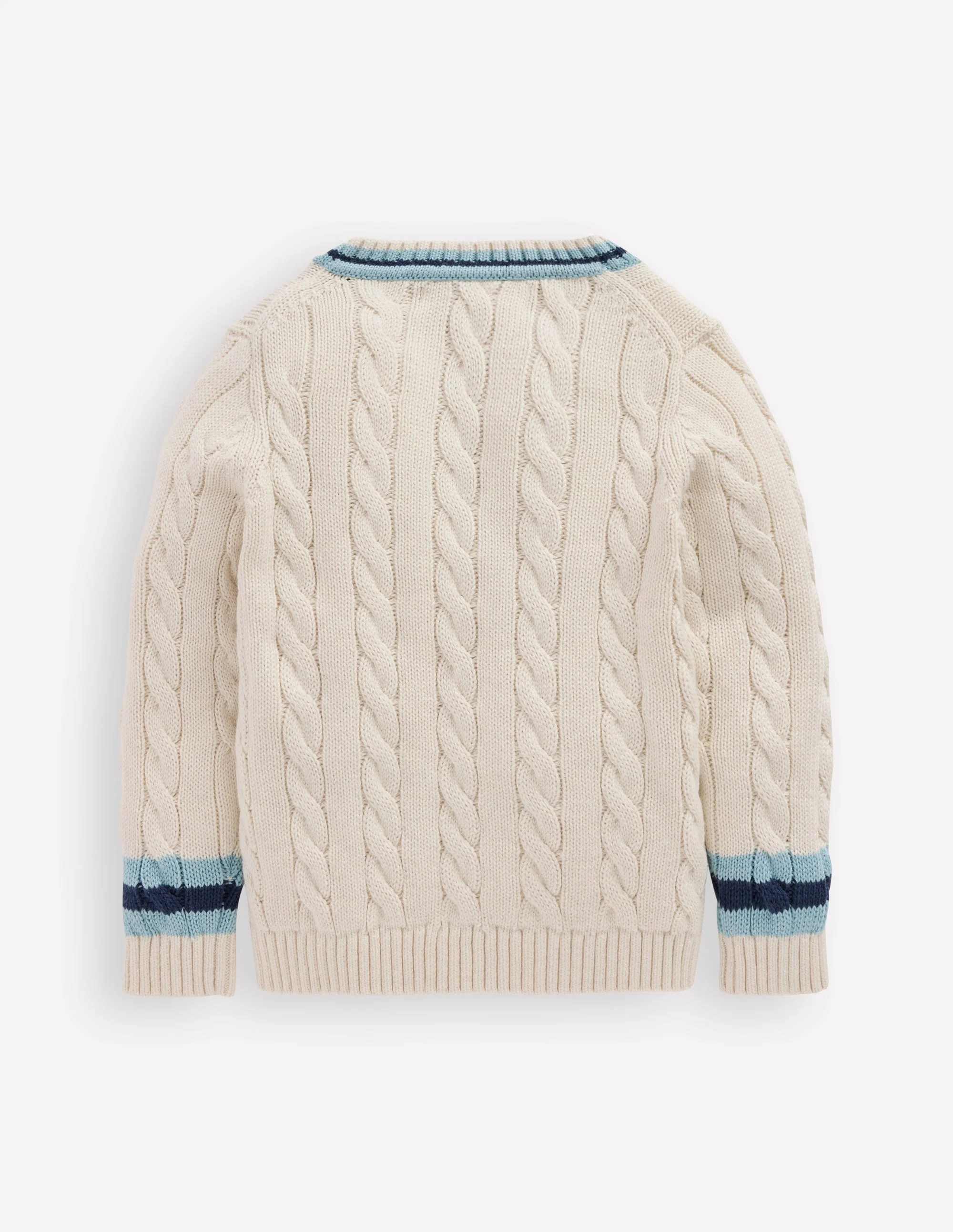 V-neck Cable Sweater-Ivory - Image 4