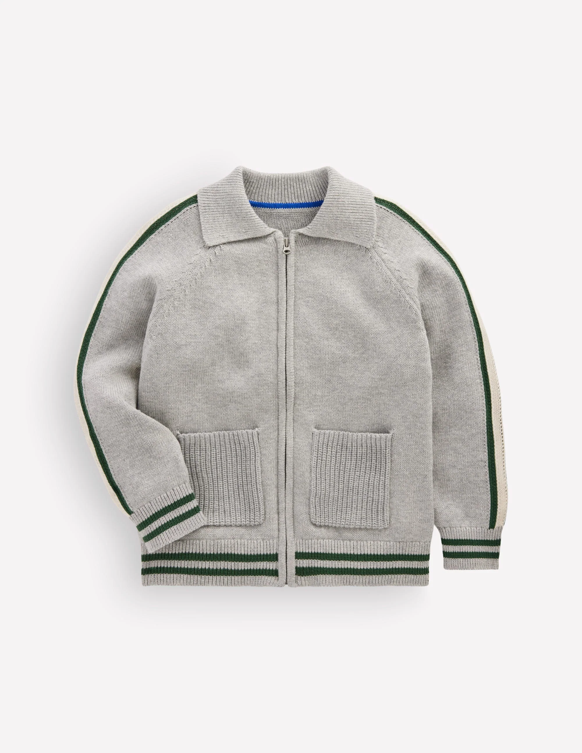 Varsity Zip-through Sweater-Grey Marl - Image 2