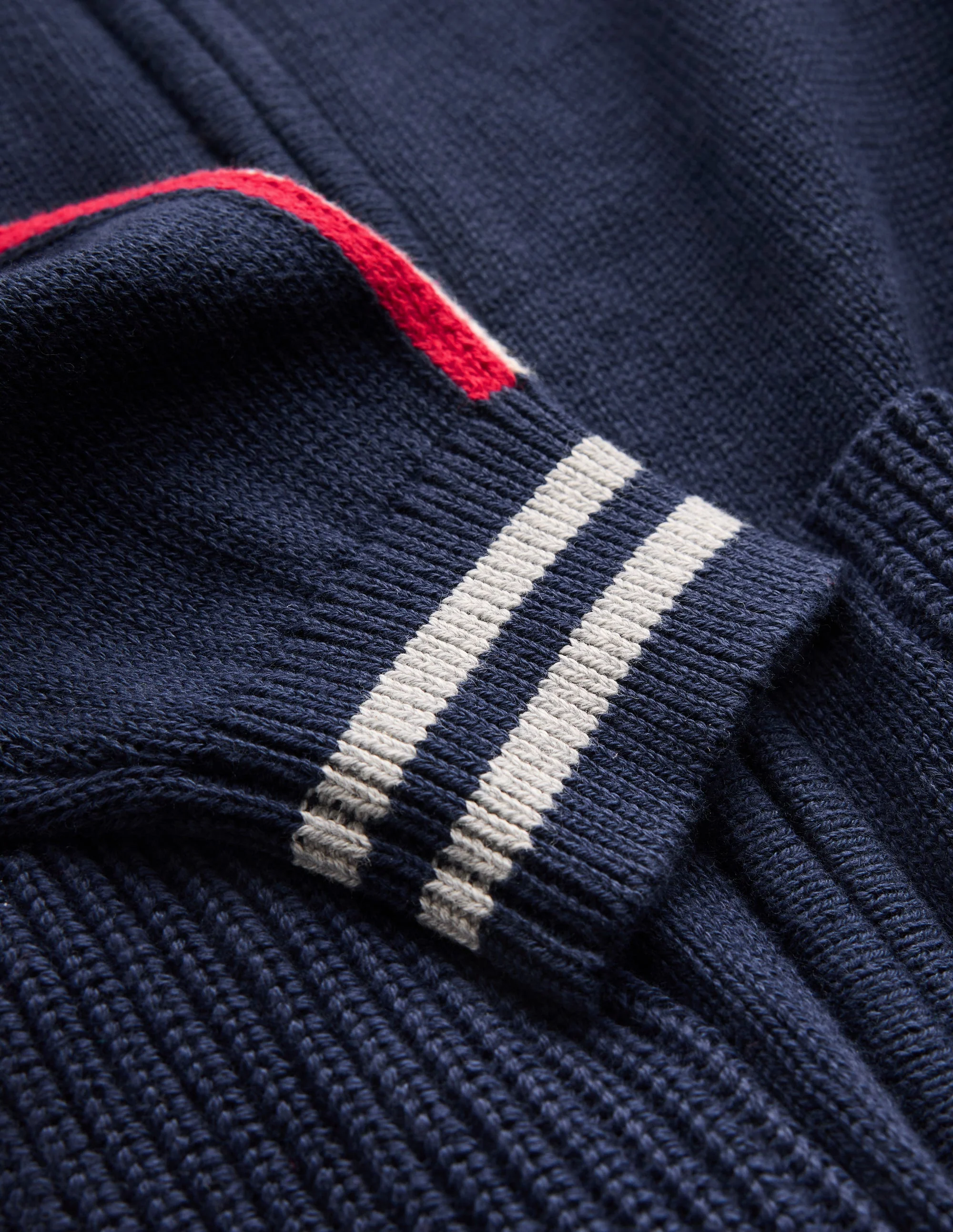Varsity Zip-through Sweater-Navy Marl - Image 3