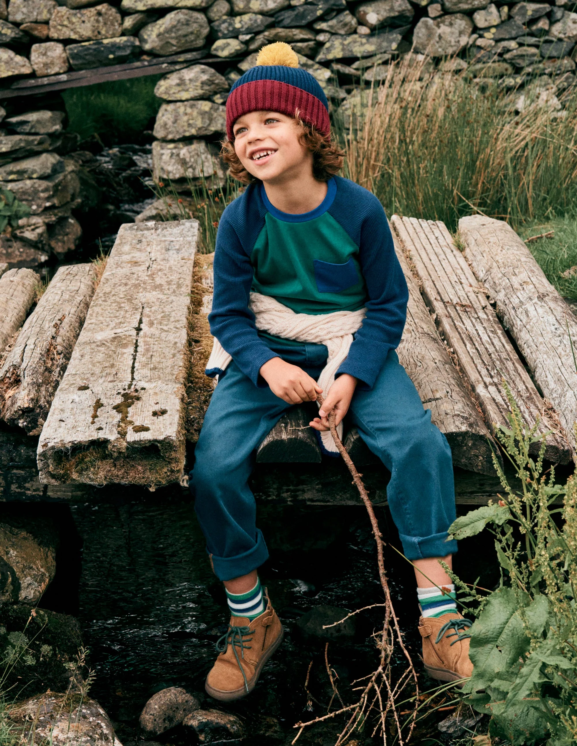 Waffle Mix Raglan-Alpine Green colourblock - Image 4