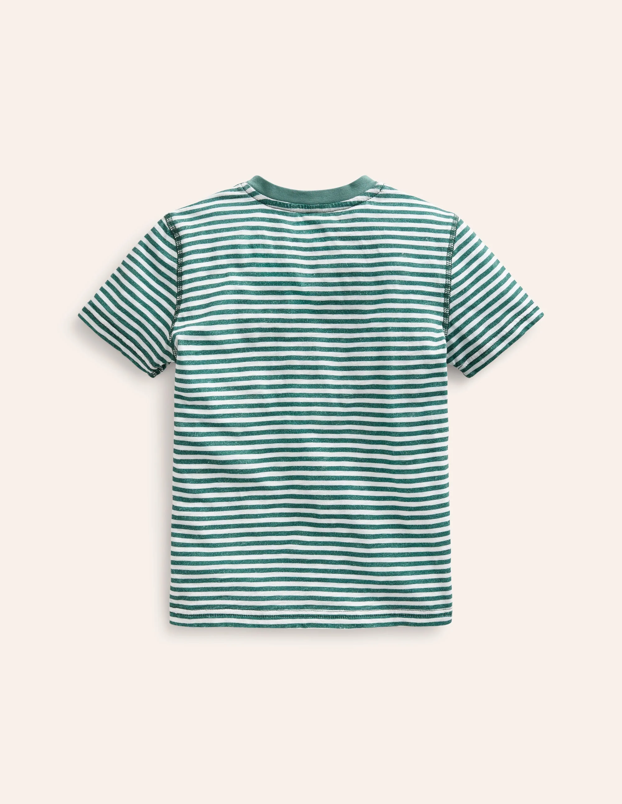 Washed Cotton Henley T-shirt-Green Spruce/ Ivory Stripe - Image 2