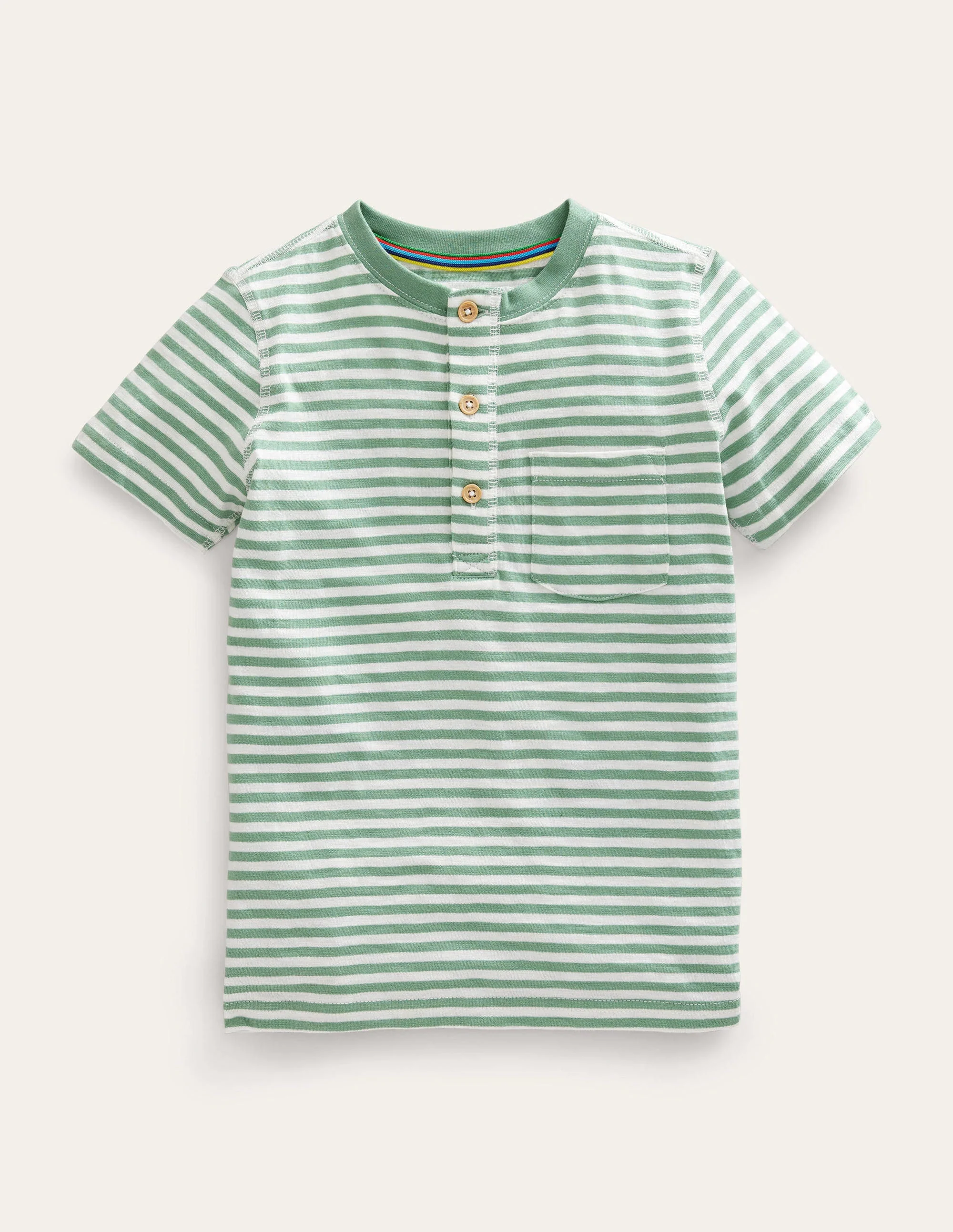 Washed Cotton Henley T-shirt-Pea Green