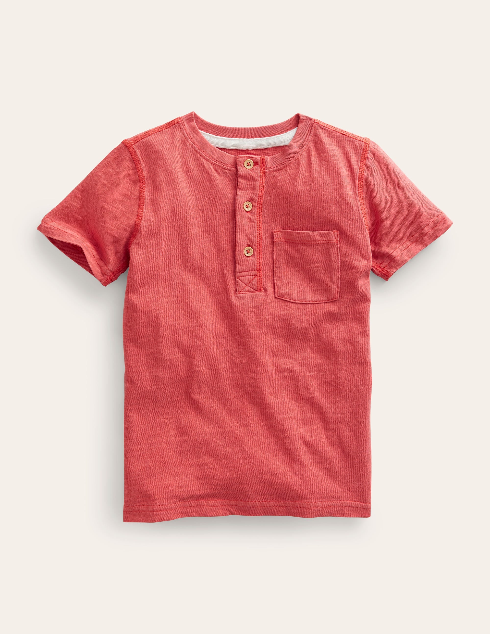 Washed Cotton Henley T-shirt-Peppadew Red