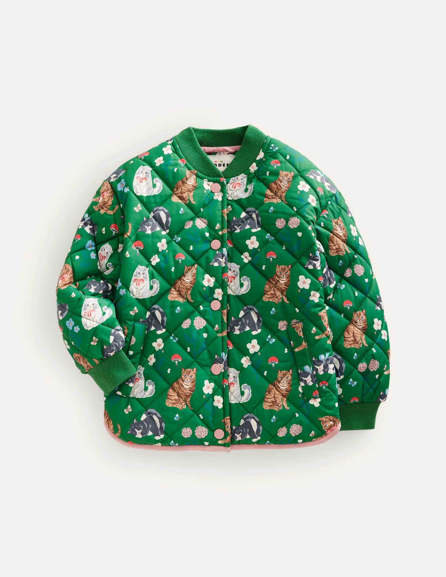 Fun Quilted Bomber Jacket-Green Cats