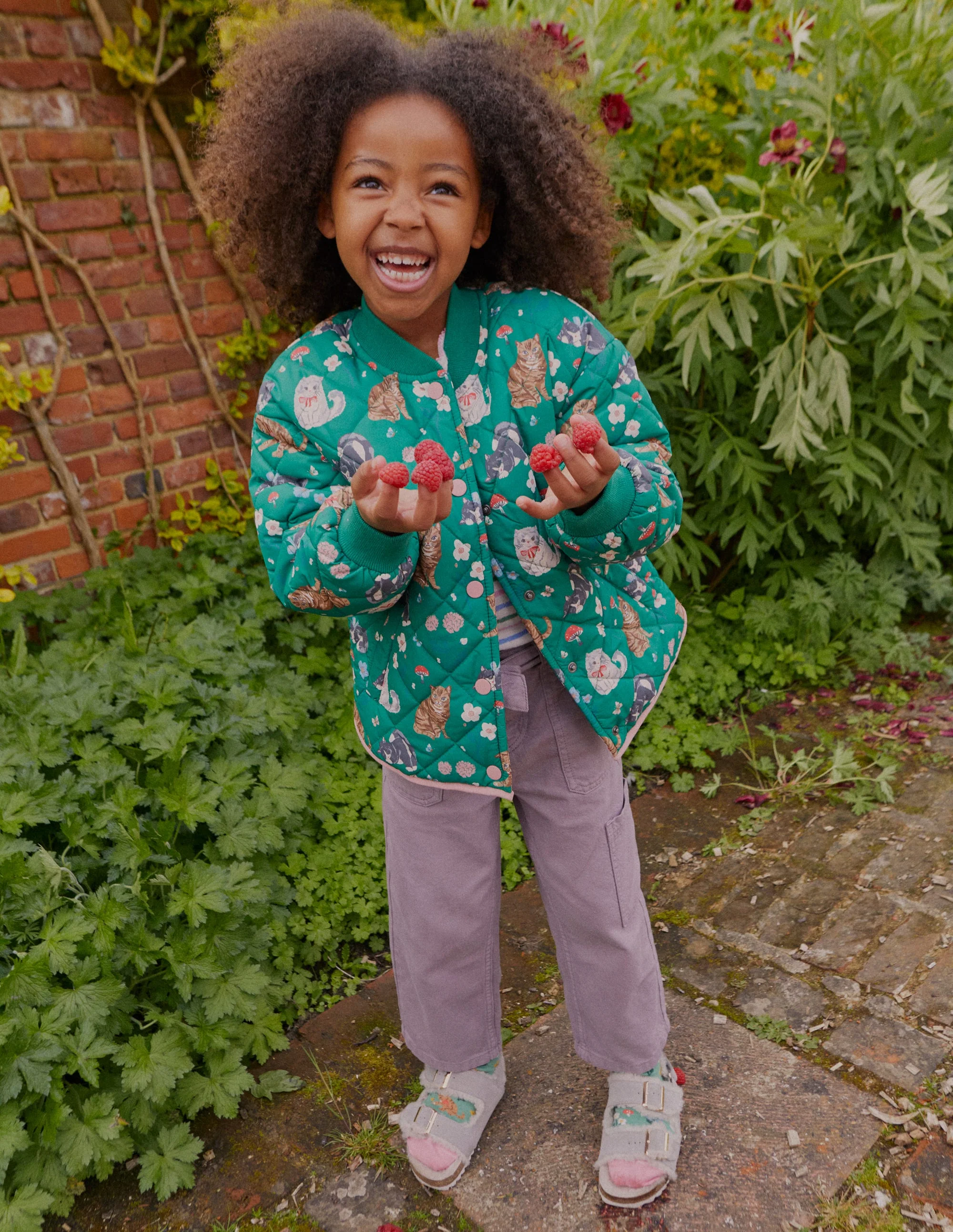 Fun Quilted Bomber Jacket-Green Cats - Image 5