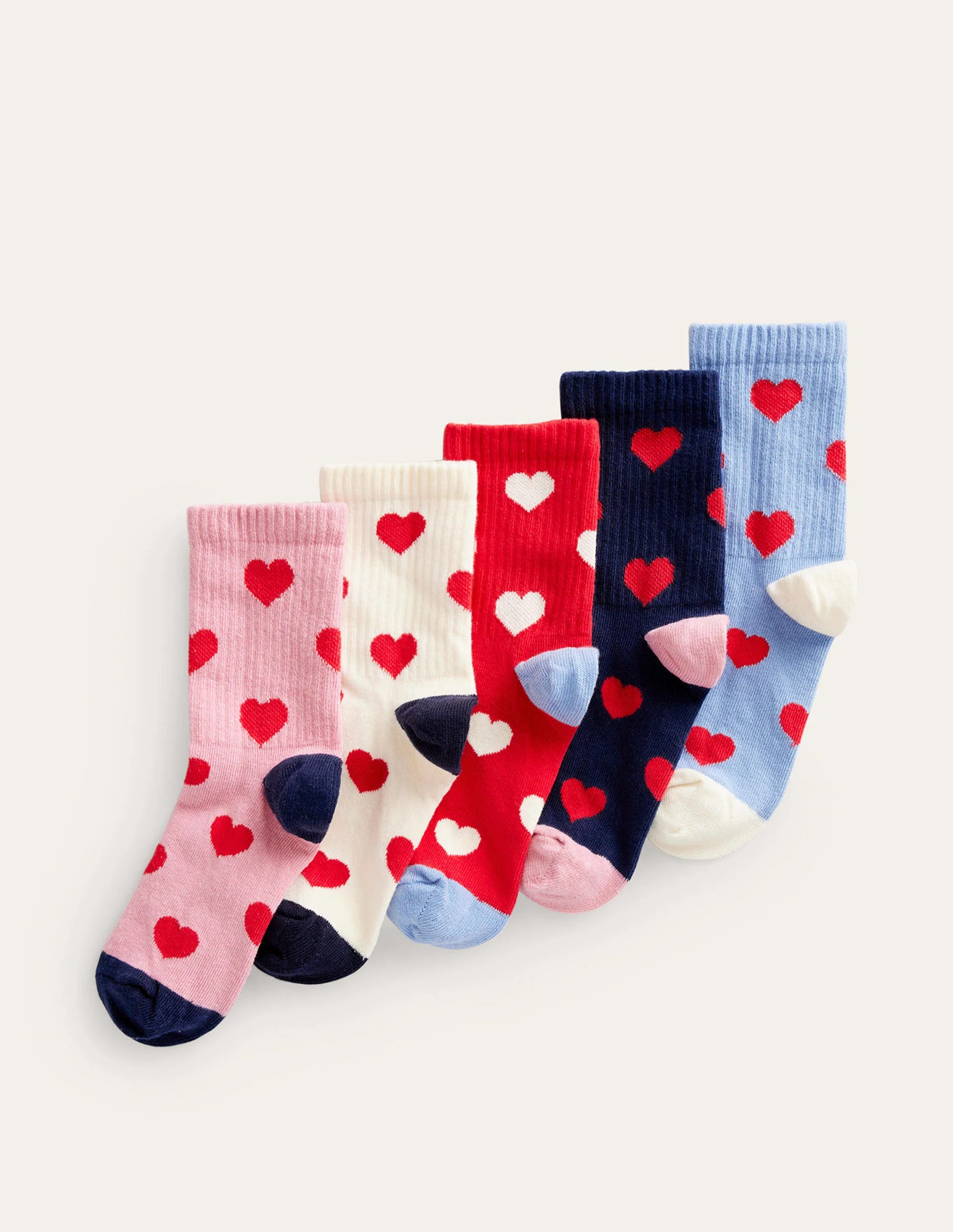 5-Pack Ribbed Socks-Multi Hearts