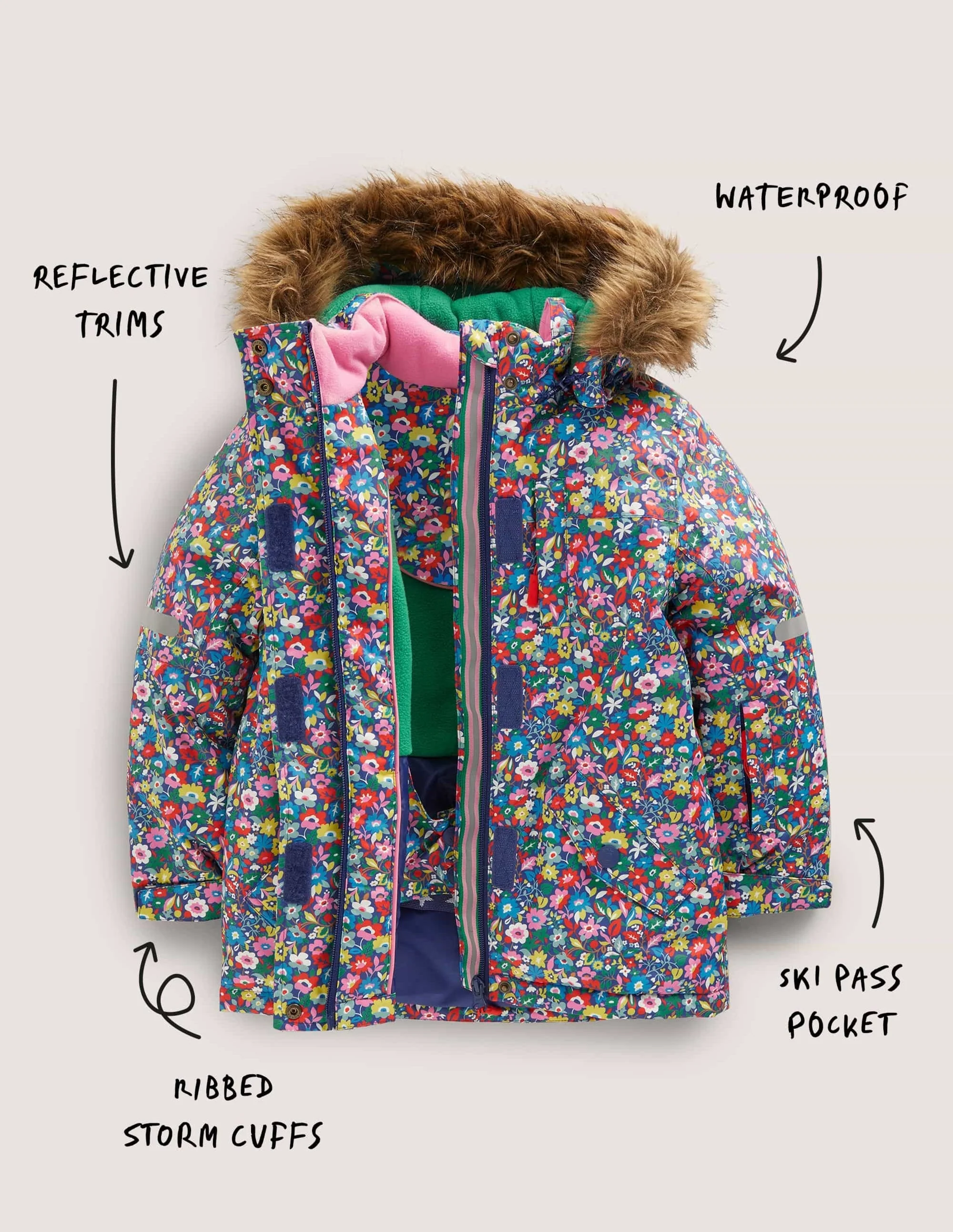 All-weather Waterproof Jacket-Multi Patchwork Floral - Image 5