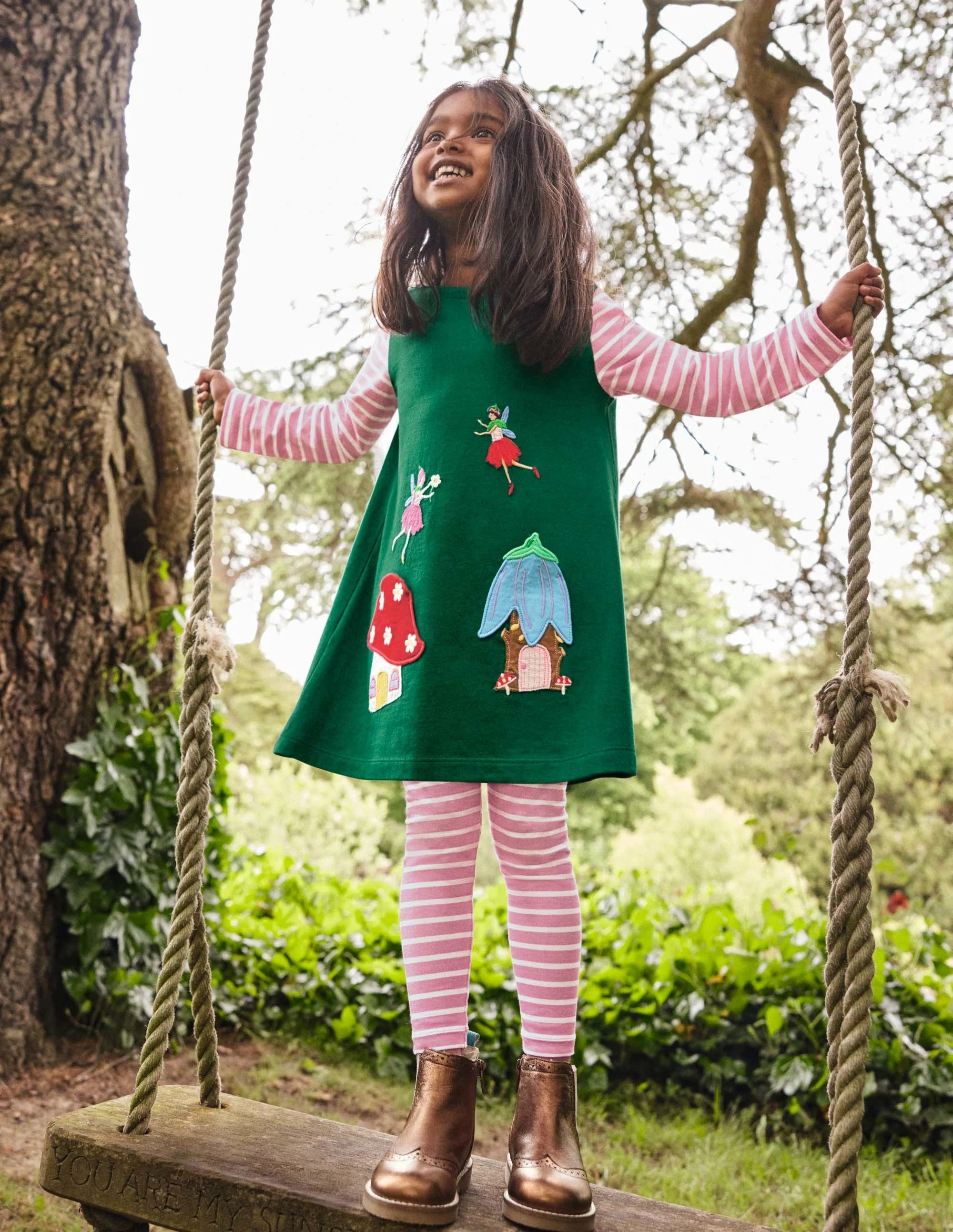 Appliqué Pocket Tunic-Forest Green Fairies - Image 4