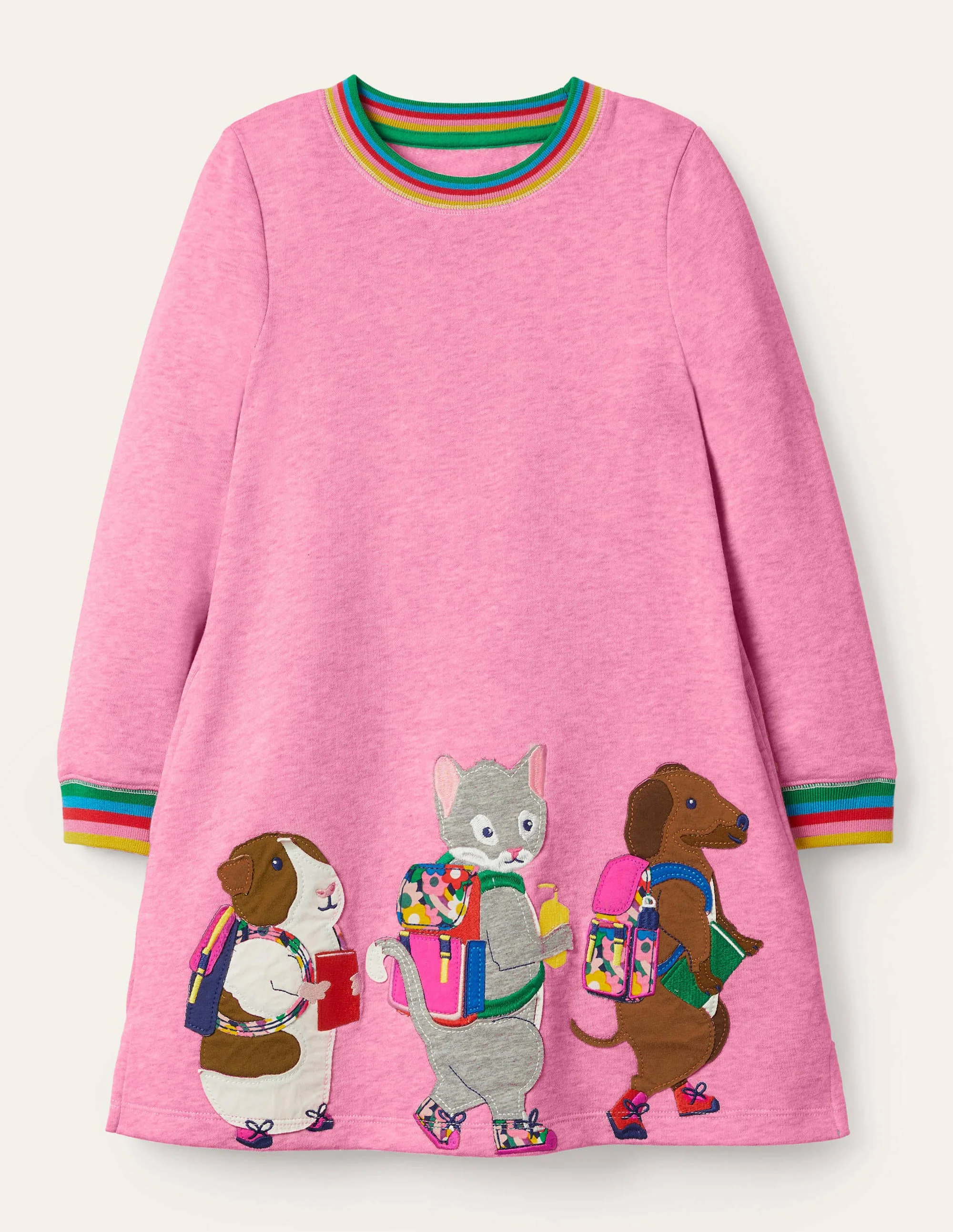 Appliqué Sweatshirt Dress-Bright Petal Pink Friends