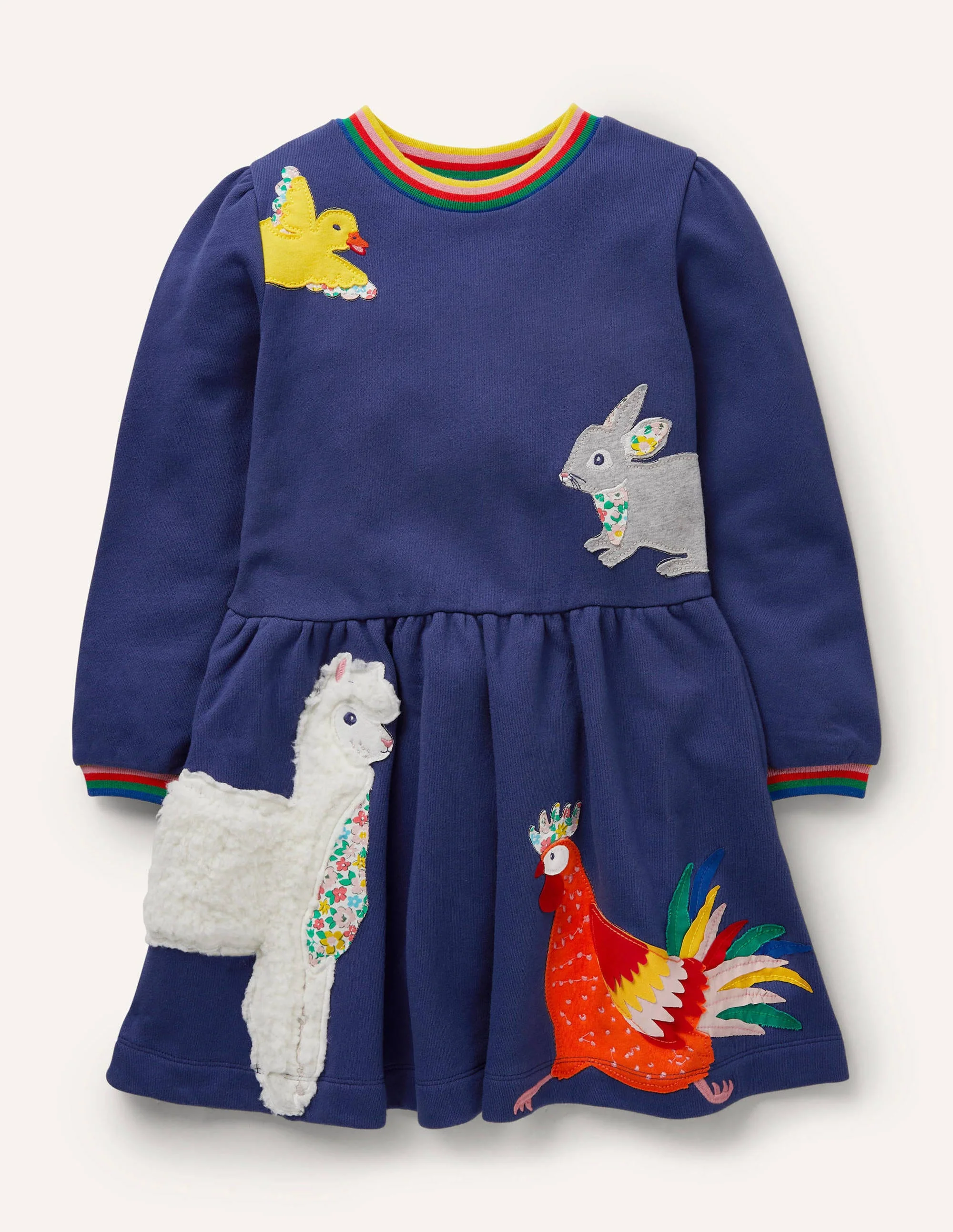 Appliqué Sweatshirt Dress-Starboard Blue Animals