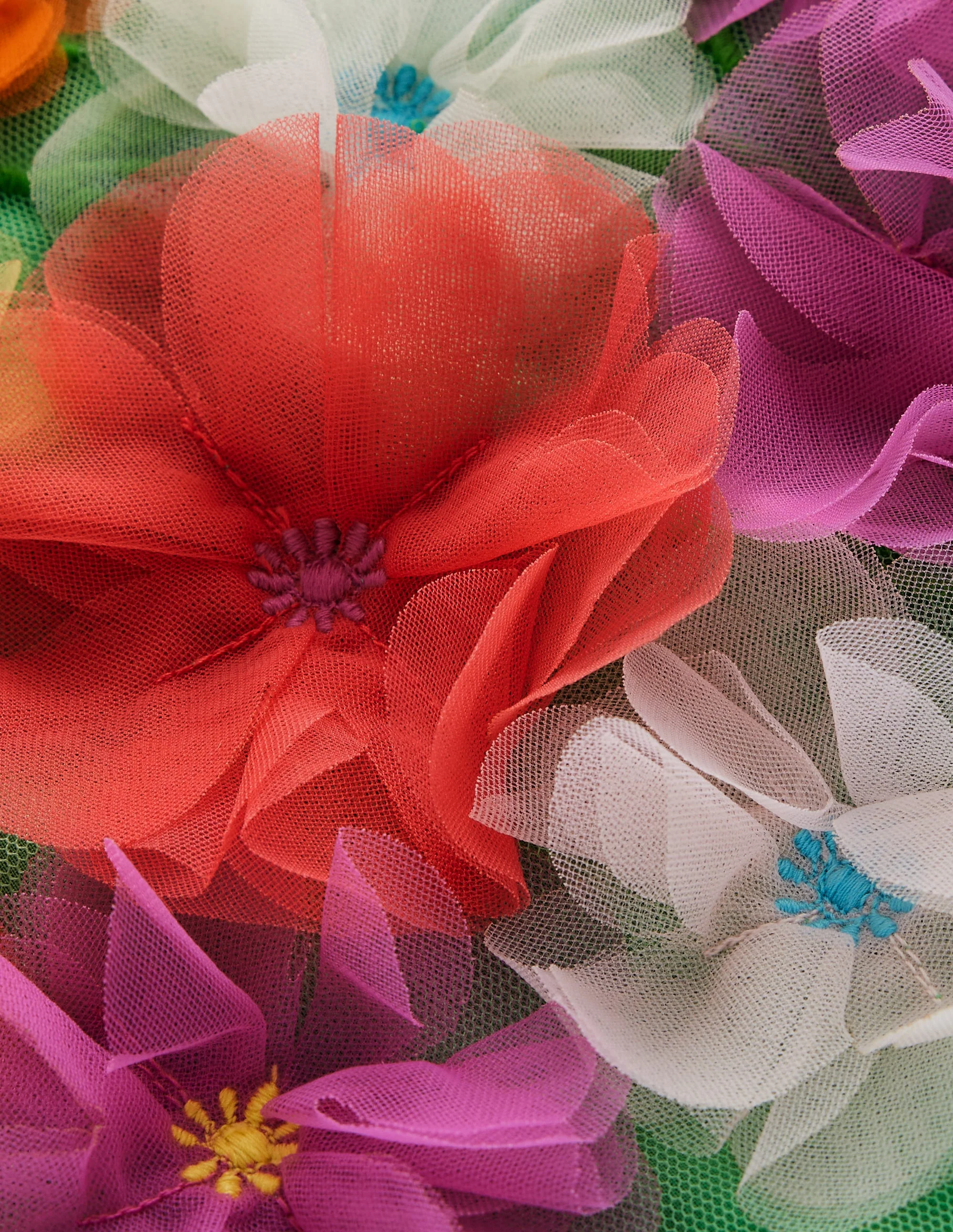 Appliqué Tulle Dress-Pea Green Flowers - Image 3