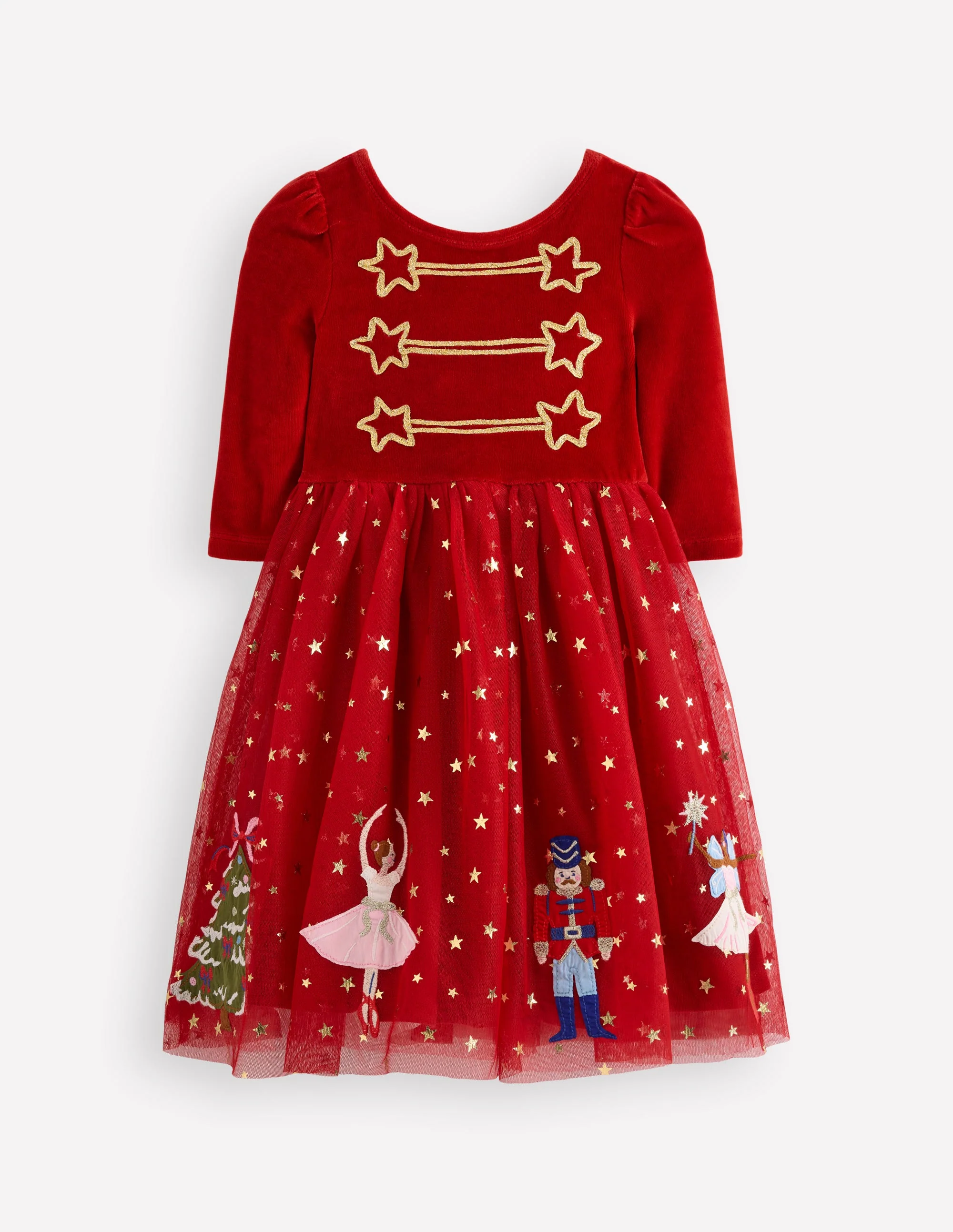 Aurora Appliqué Tulle Dress-Carmine Red Nutcracker