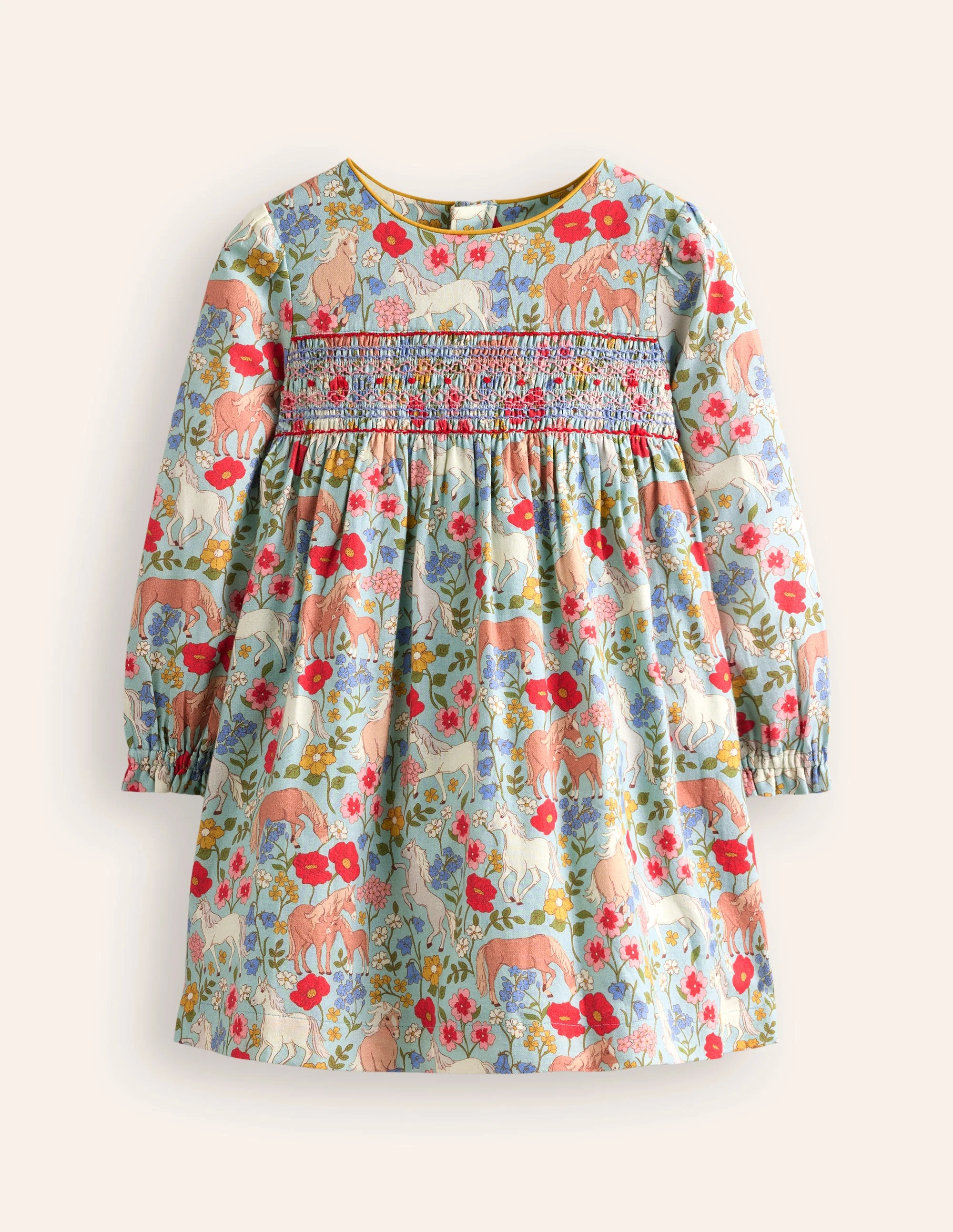 Bess Cosy Smocked Dress-Blue Frost Pony Floral - Image 4