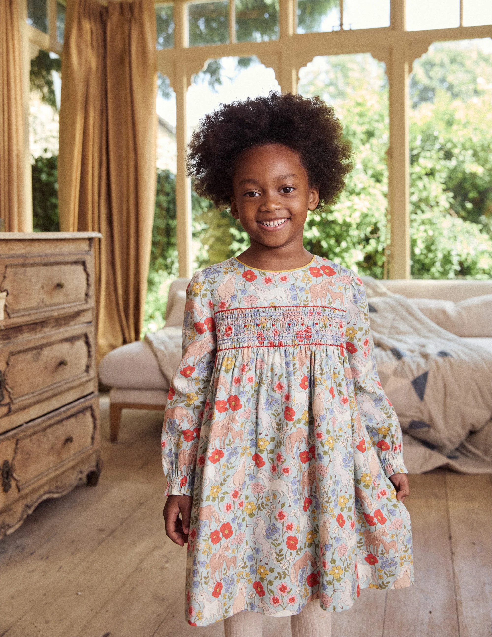 Bess Cosy Smocked Dress-Blue Frost Pony Floral - Image 7