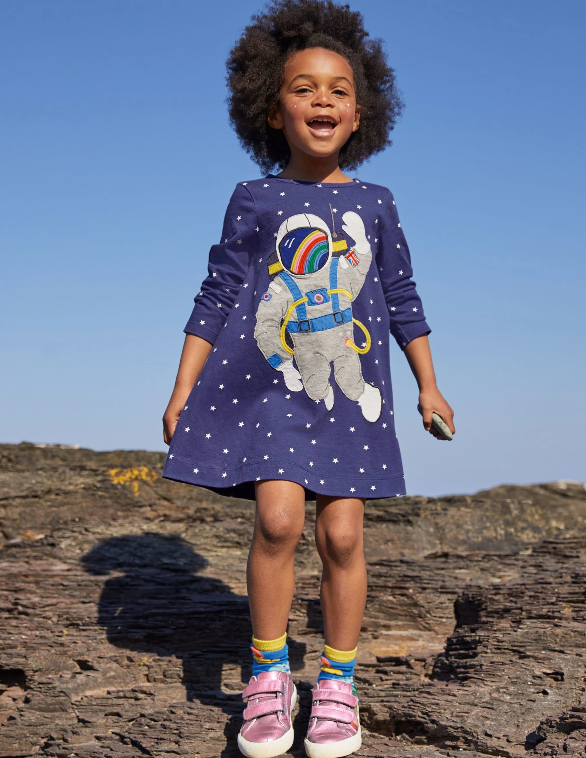 Big Appliqué Jersey Dress-Starboard Blue Space Scene - Image 4