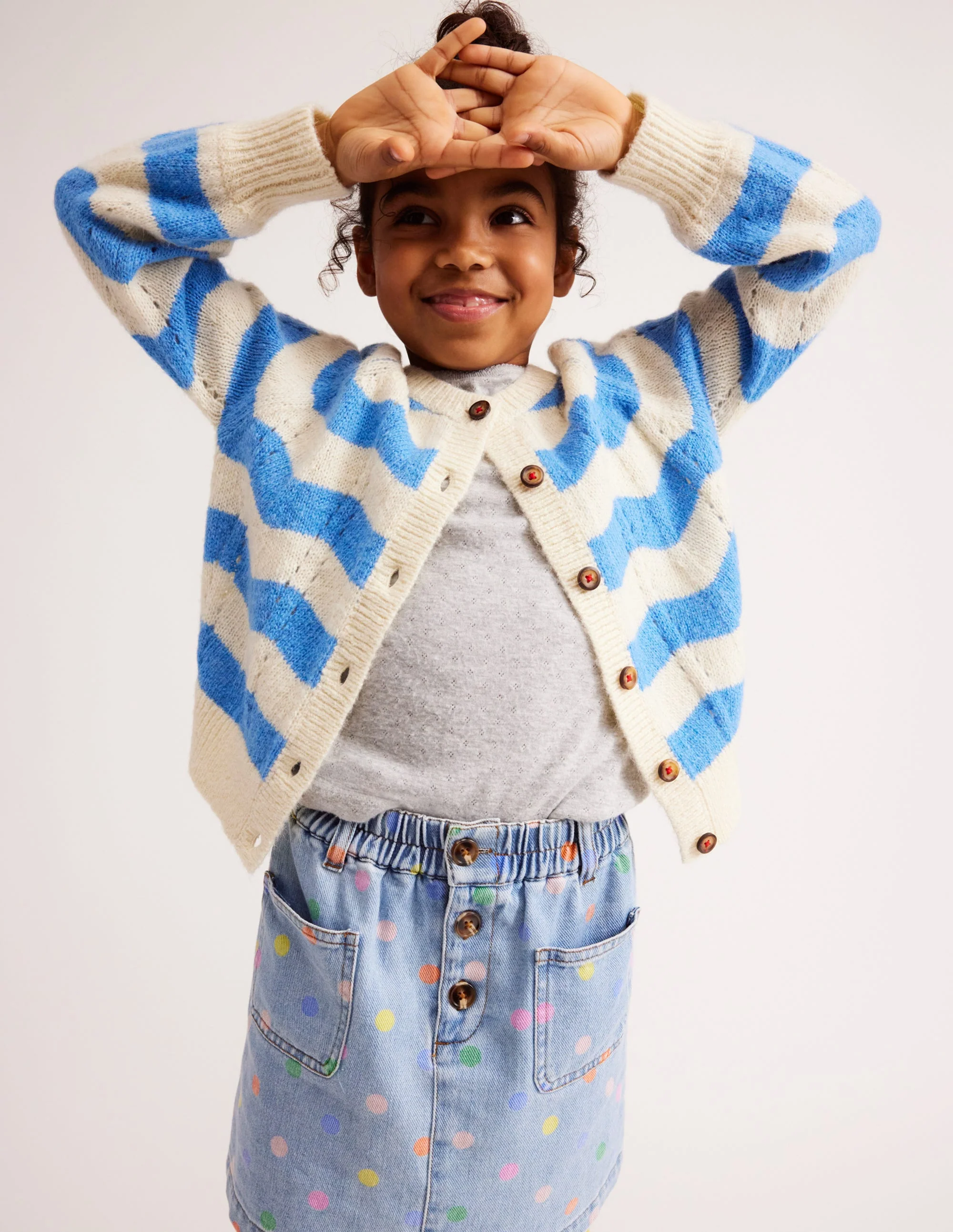 Blouson Wave Cardigan-Blue, Ivory Stripe - Image 4