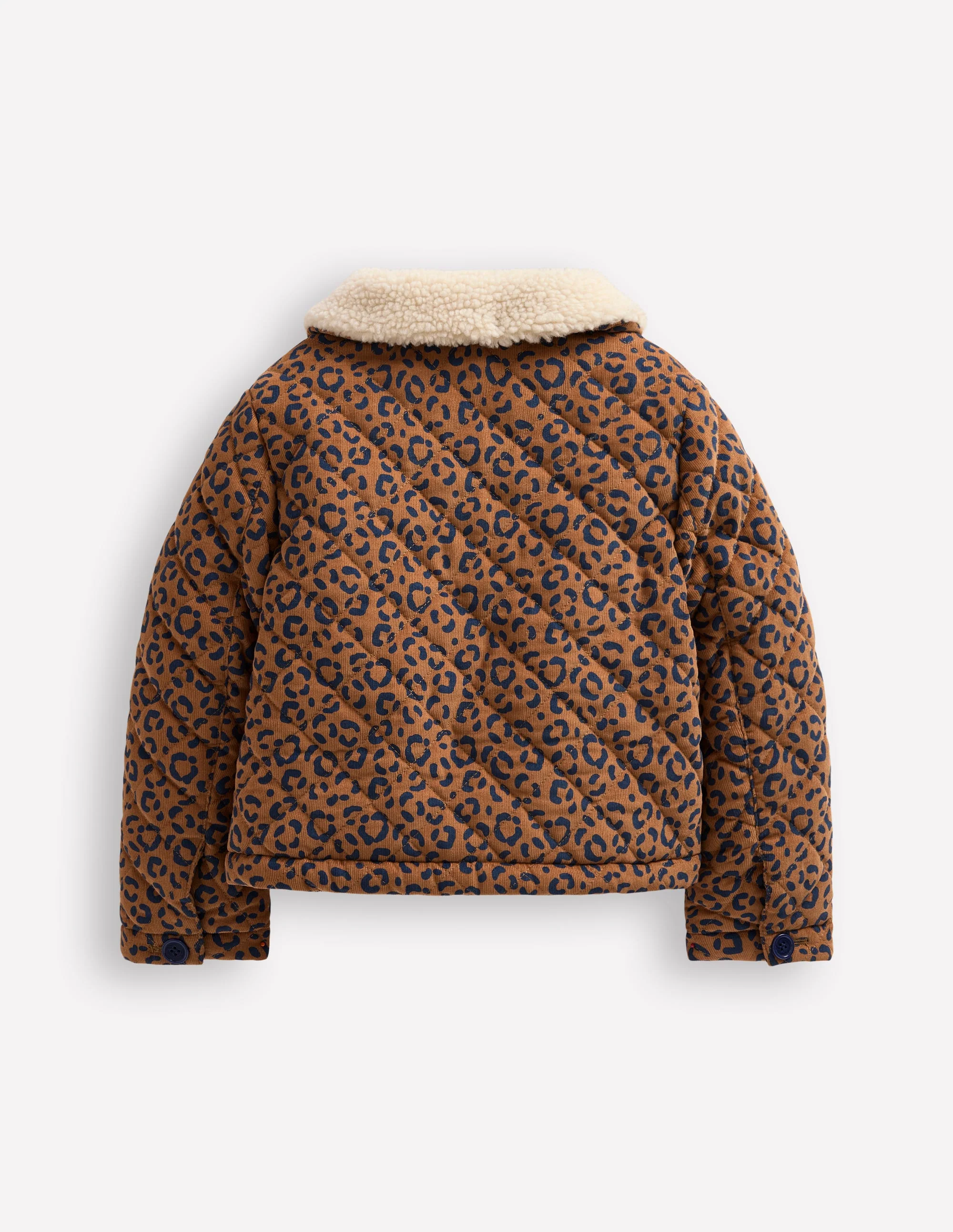 Borg Collared Cord Jacket-Tan Leopard Print - Image 2