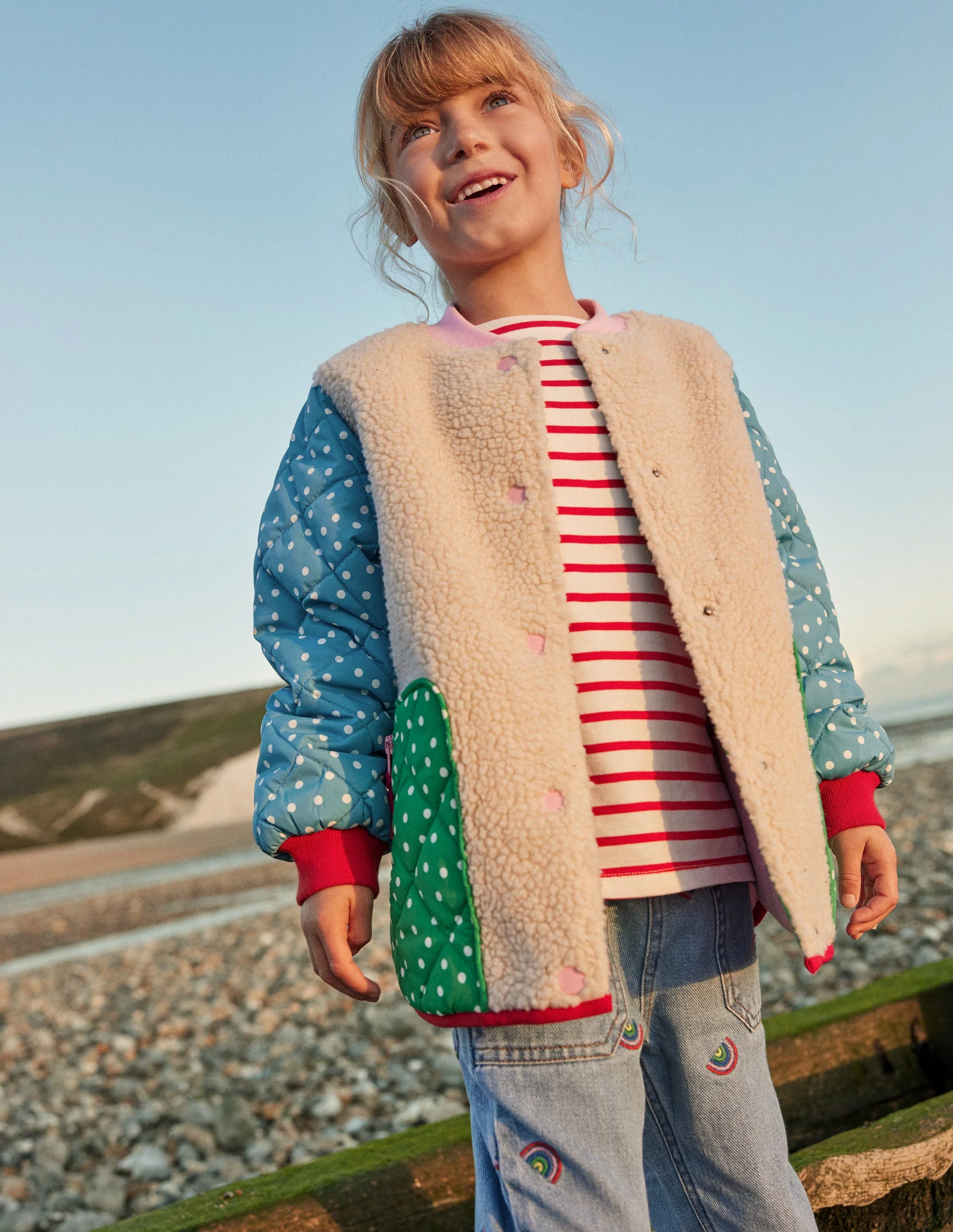 Borg Mix Bomber Jacket-Ivory / Colourblock Spot - Image 5