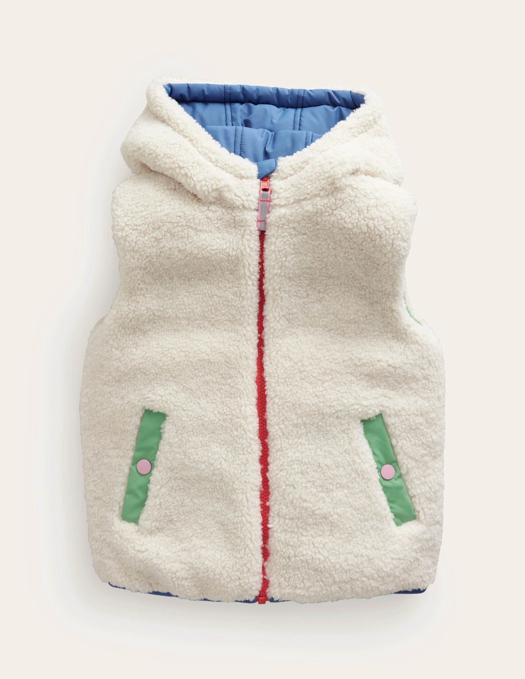 Borg Mix Reversible Gilet-Bubblegum Pink Colourblock - Image 4