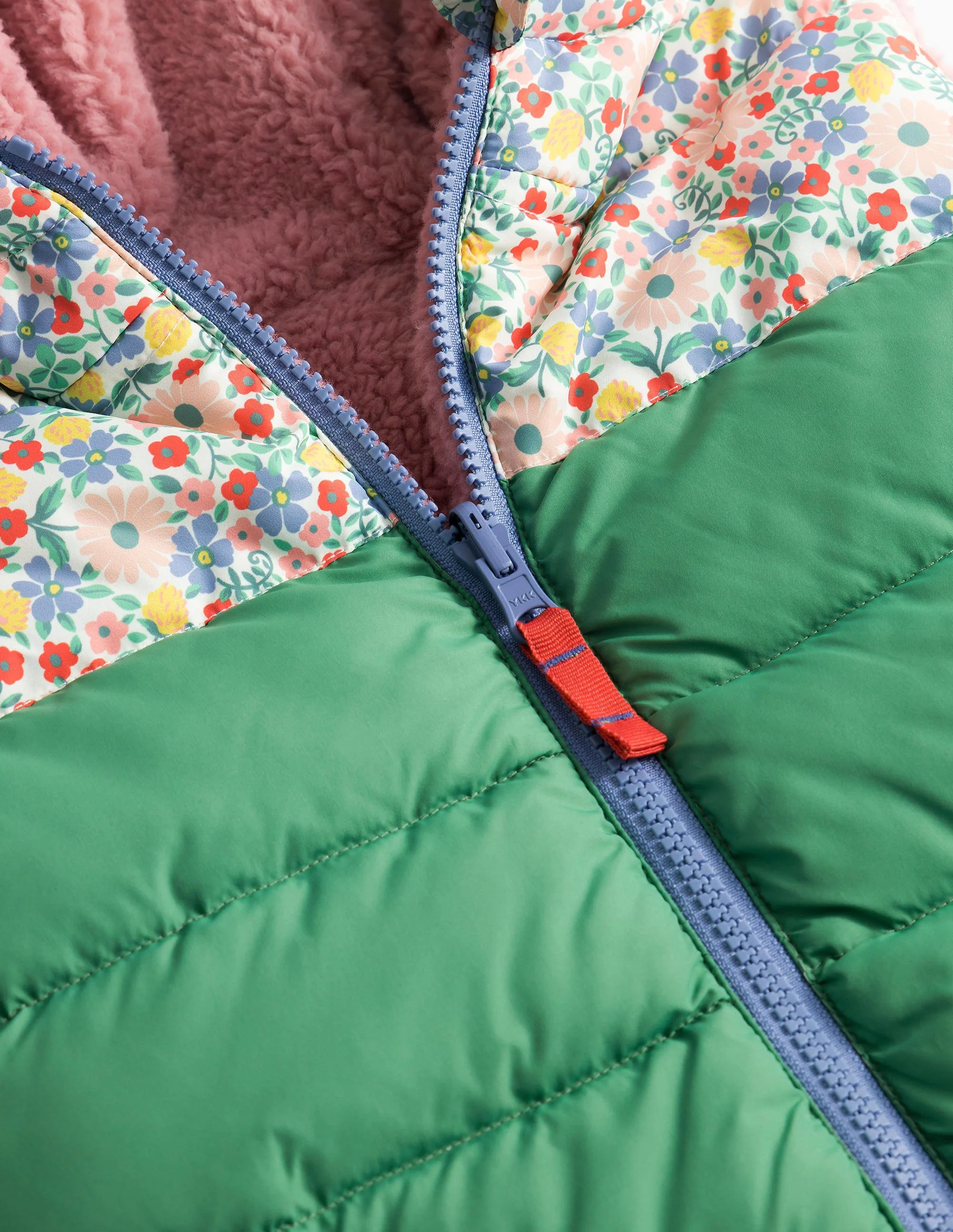Borg Mix Reversible Gilet-Deep Grass Green Floral - Image 3