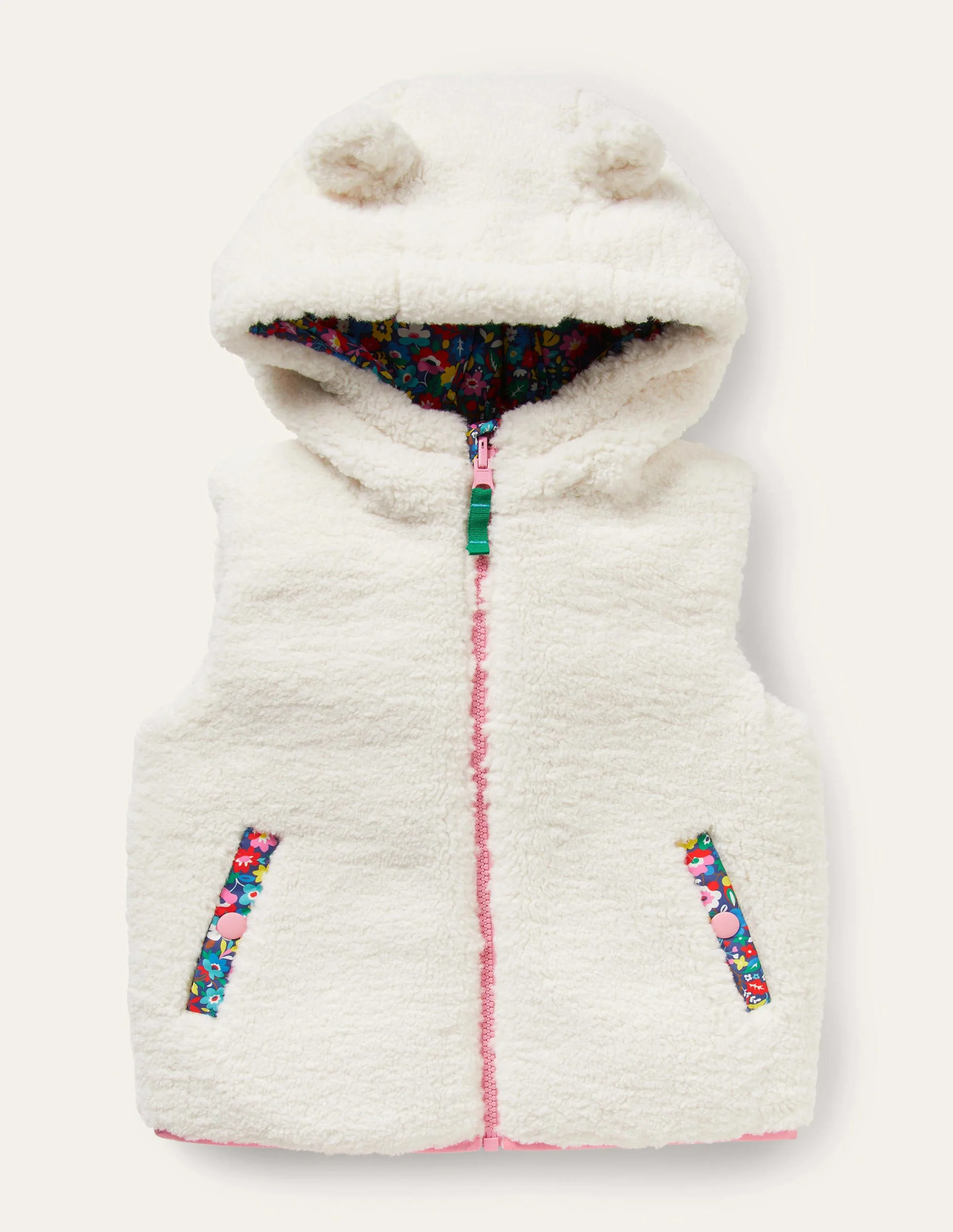 Borg Mix Reversible Gilet-Multi Patchwork Floral