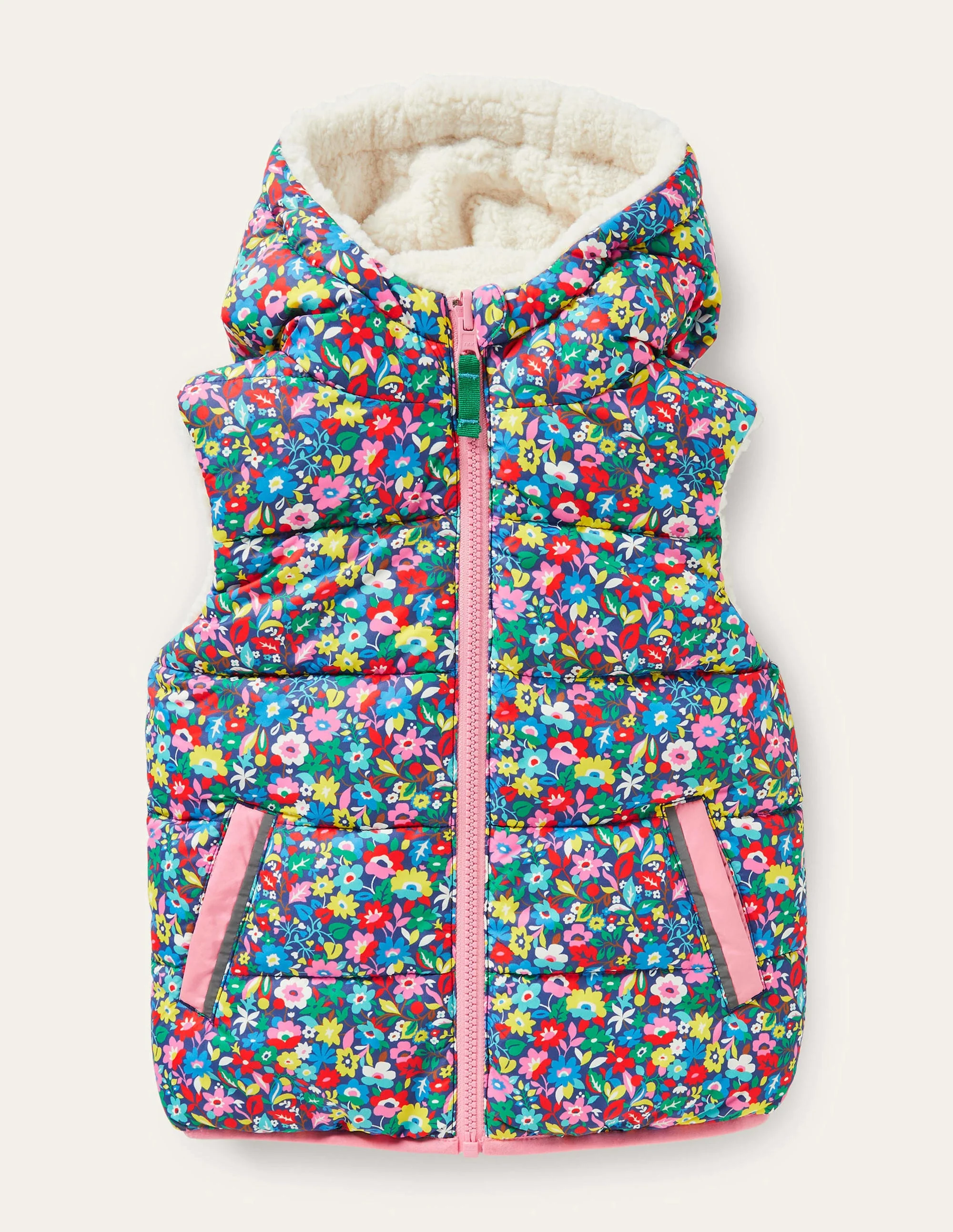 Borg Mix Reversible Gilet-Multi Patchwork Floral - Image 4