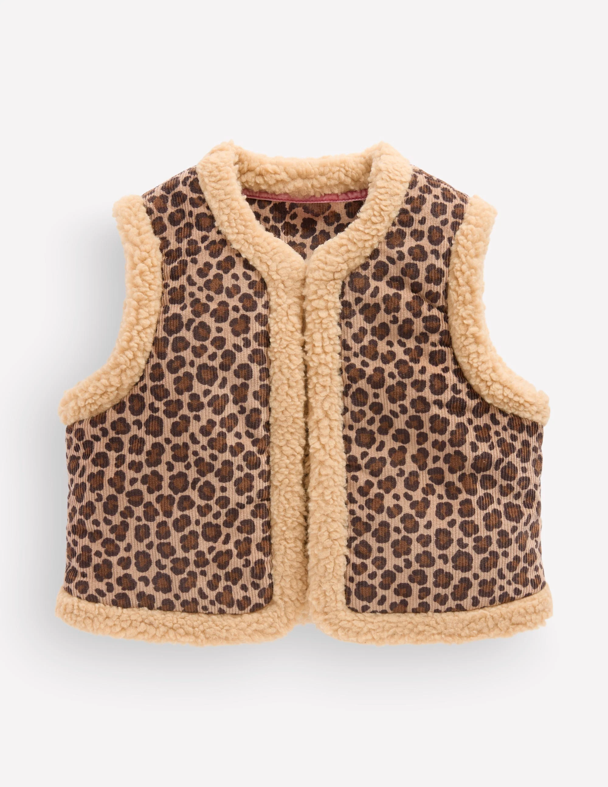 Borg Trim Vest-Brown Leopard
