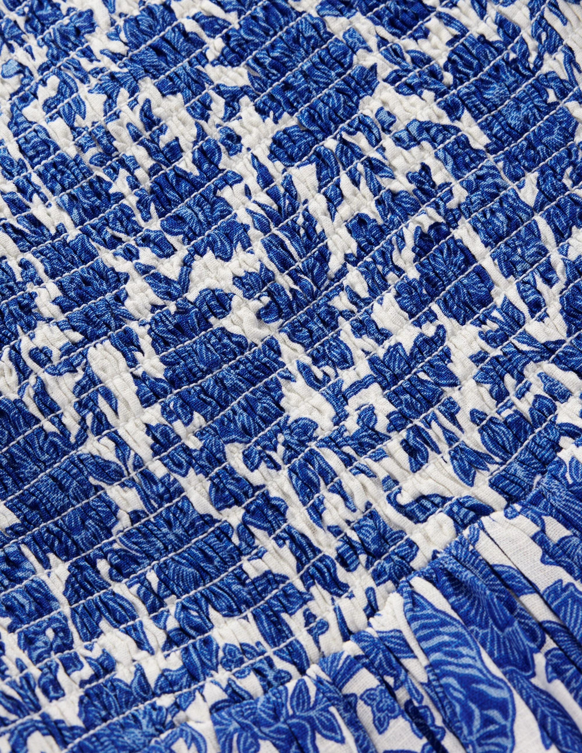 Bow Back Shirred Dress-Bright Blue Jungle Woodblock - Image 4