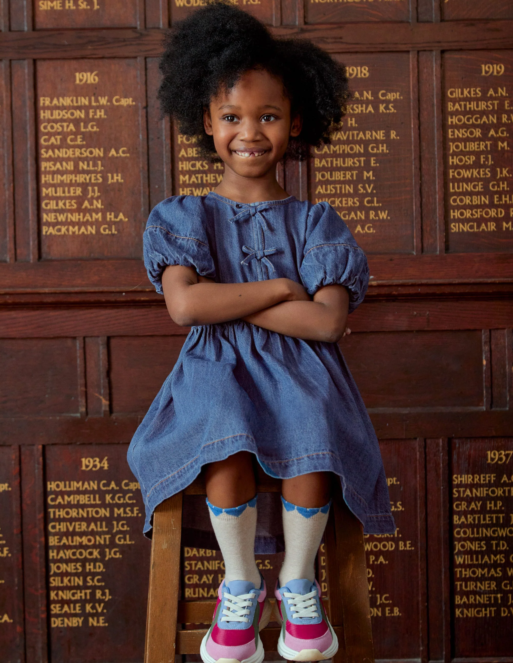 Bow Front Woven Dress-Mid Vintage Denim - Image 5