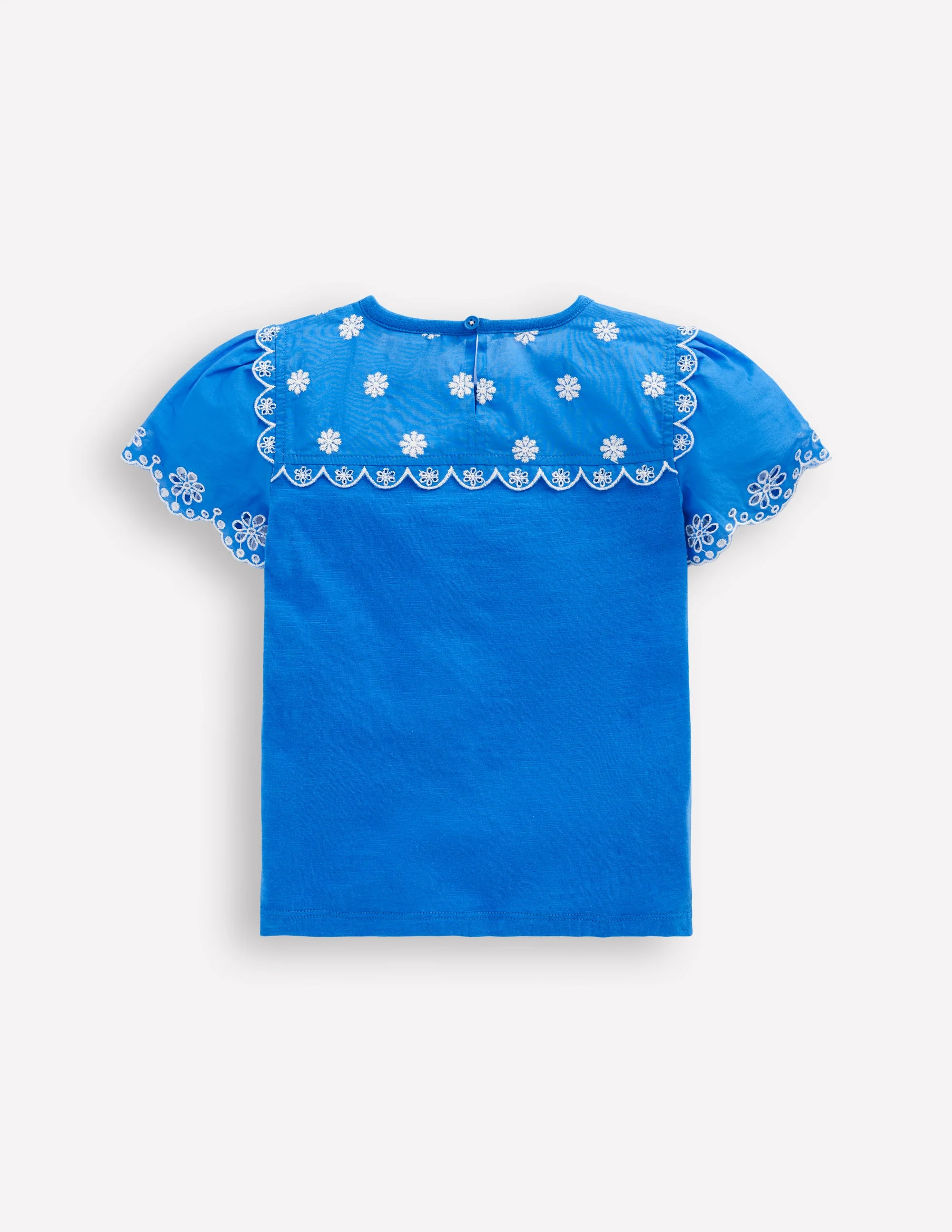 Broderie Sleeve Tee-Kingfisher Blue - Image 2